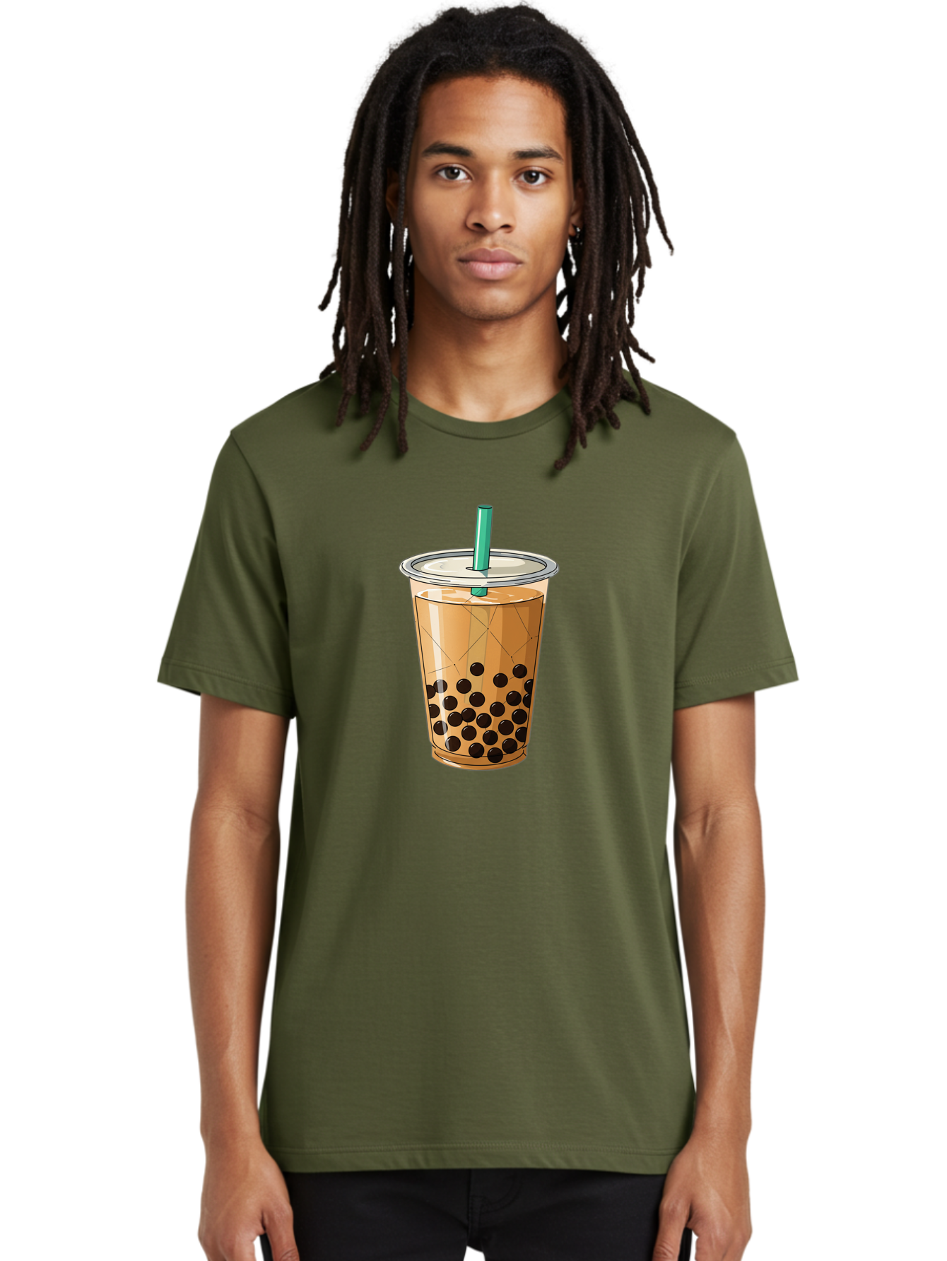 Bubble-Tea-8 Men'S Graphic Tee, 100% Cotton, Comfortable Casual Summer Wear, Machine Washable, Bubble Tea, Boba Tea, Milk Tea, Tapioca Pearls, Cold Drink, Plastic Cup, Straw, Takeout Beverage, Refreshing Drink, Sweet Treat Bac710