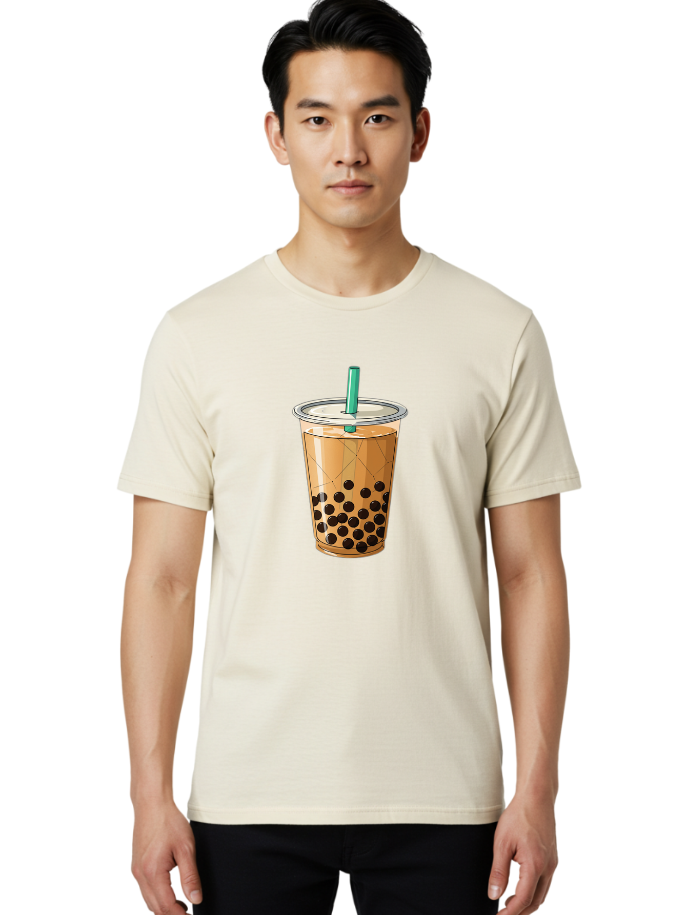 Bubble-Tea-8 Men'S Graphic Tee, 100% Cotton, Comfortable Casual Summer Wear, Machine Washable, Bubble Tea, Boba Tea, Milk Tea, Tapioca Pearls, Cold Drink, Plastic Cup, Straw, Takeout Beverage, Refreshing Drink, Sweet Treat Bac710