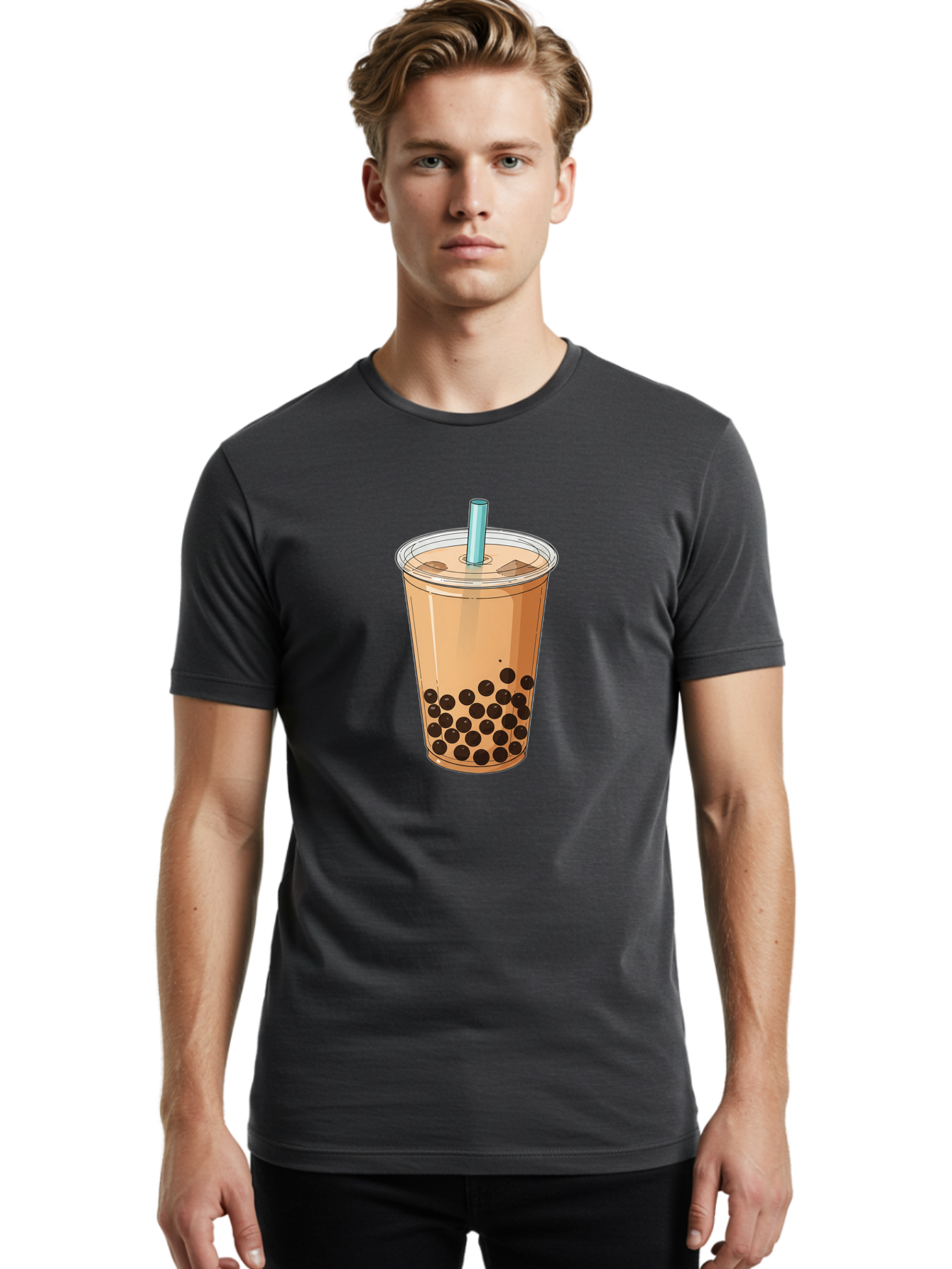 Bubble-Tea-9 Men'S Graphic Tee, 100% Cotton, Comfortable Casual Summer Wear, Machine Washable, Bubble Tea, Milk Tea, Boba, Tapioca Pearls, Takeout Cup, Plastic Straw, Refreshing Drink, Trendy Beverage, Asian-Inspired Bac711