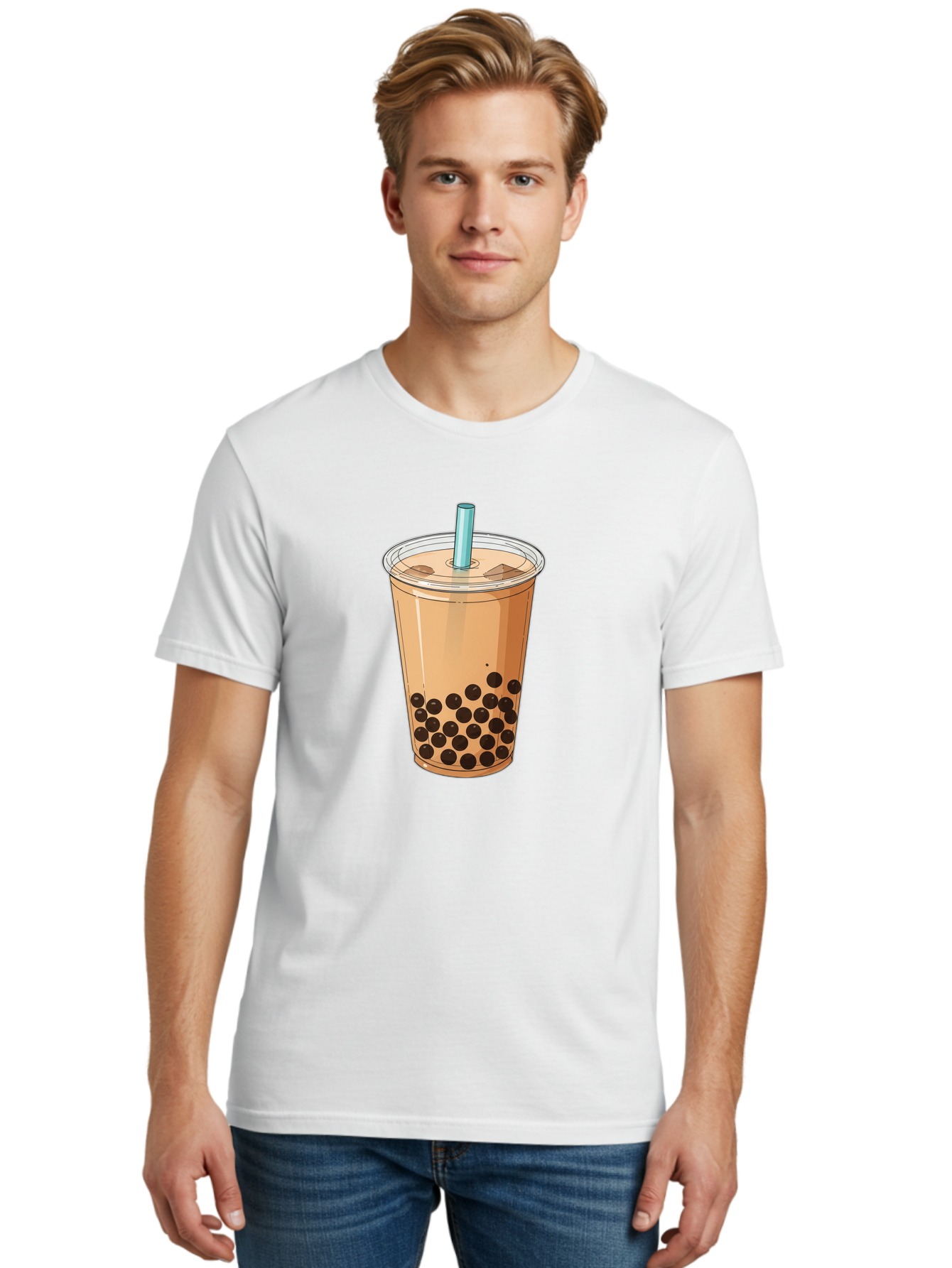 Bubble-Tea-9 Men'S Graphic Tee, 100% Cotton, Comfortable Casual Summer Wear, Machine Washable, Bubble Tea, Milk Tea, Boba, Tapioca Pearls, Takeout Cup, Plastic Straw, Refreshing Drink, Trendy Beverage, Asian-Inspired Bac711