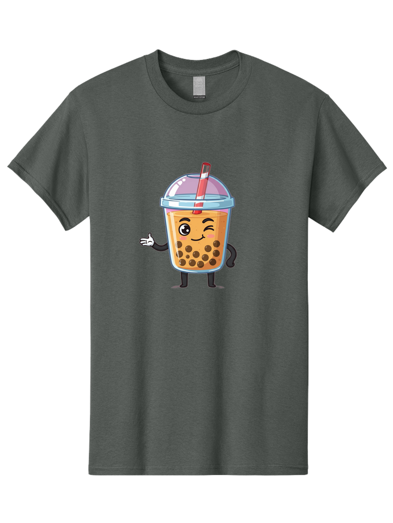 Bubble-Tea-Character Men'S Graphic Tee, 100% Cotton, Comfortable Casual Summer Wear, Machine Washable, Bubble Tea, Boba Drink, Cartoon Character, Cute Mascot, Smiling Face, Winking Eye, Straw, Boba Balls, Tea Cup, Drink Straw, Happy Face, Bac712