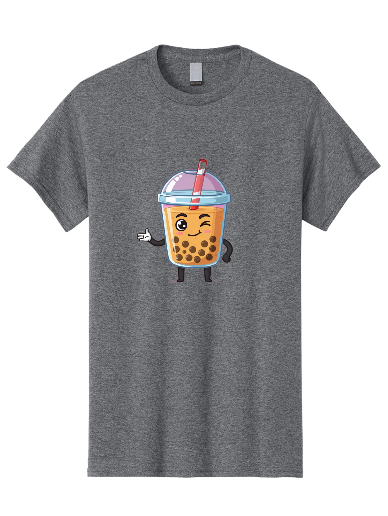 Bubble-Tea-Character Men'S Graphic Tee, 100% Cotton, Comfortable Casual Summer Wear, Machine Washable, Bubble Tea, Boba Drink, Cartoon Character, Cute Mascot, Smiling Face, Winking Eye, Straw, Boba Balls, Tea Cup, Drink Straw, Happy Face, Bac712