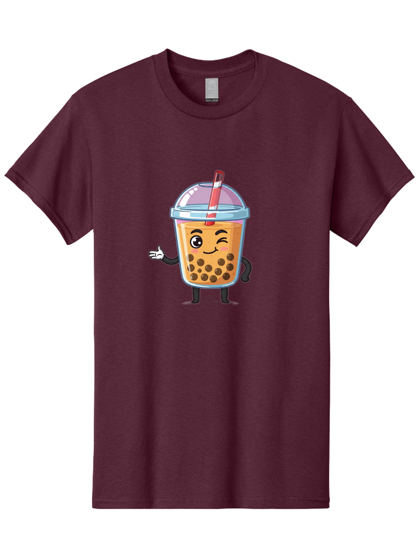 Bubble-Tea-Character Men'S Graphic Tee, 100% Cotton, Comfortable Casual Summer Wear, Machine Washable, Bubble Tea, Boba Drink, Cartoon Character, Cute Mascot, Smiling Face, Winking Eye, Straw, Boba Balls, Tea Cup, Drink Straw, Happy Face, Bac712