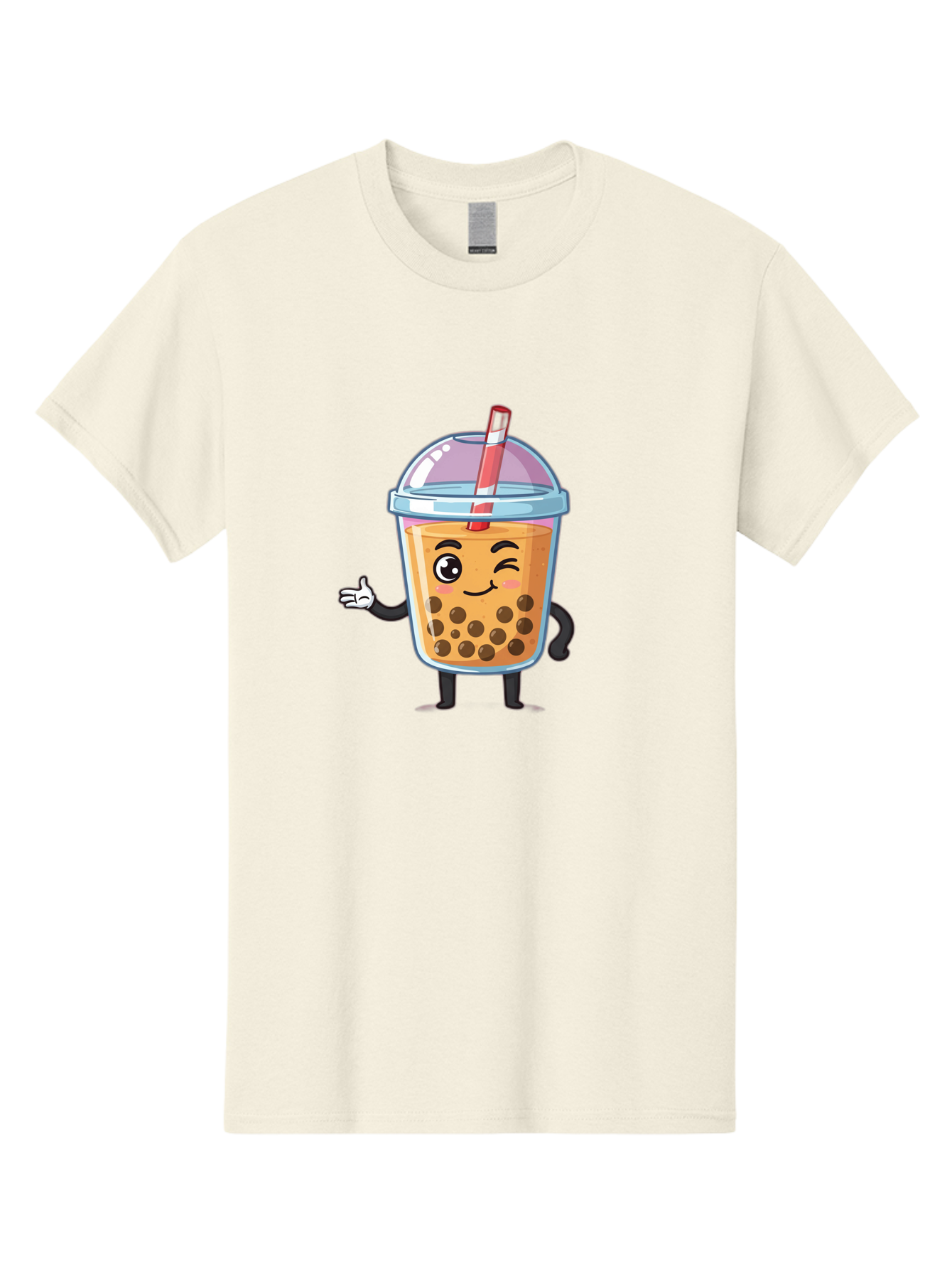 Bubble-Tea-Character Men'S Graphic Tee, 100% Cotton, Comfortable Casual Summer Wear, Machine Washable, Bubble Tea, Boba Drink, Cartoon Character, Cute Mascot, Smiling Face, Winking Eye, Straw, Boba Balls, Tea Cup, Drink Straw, Happy Face, Bac712