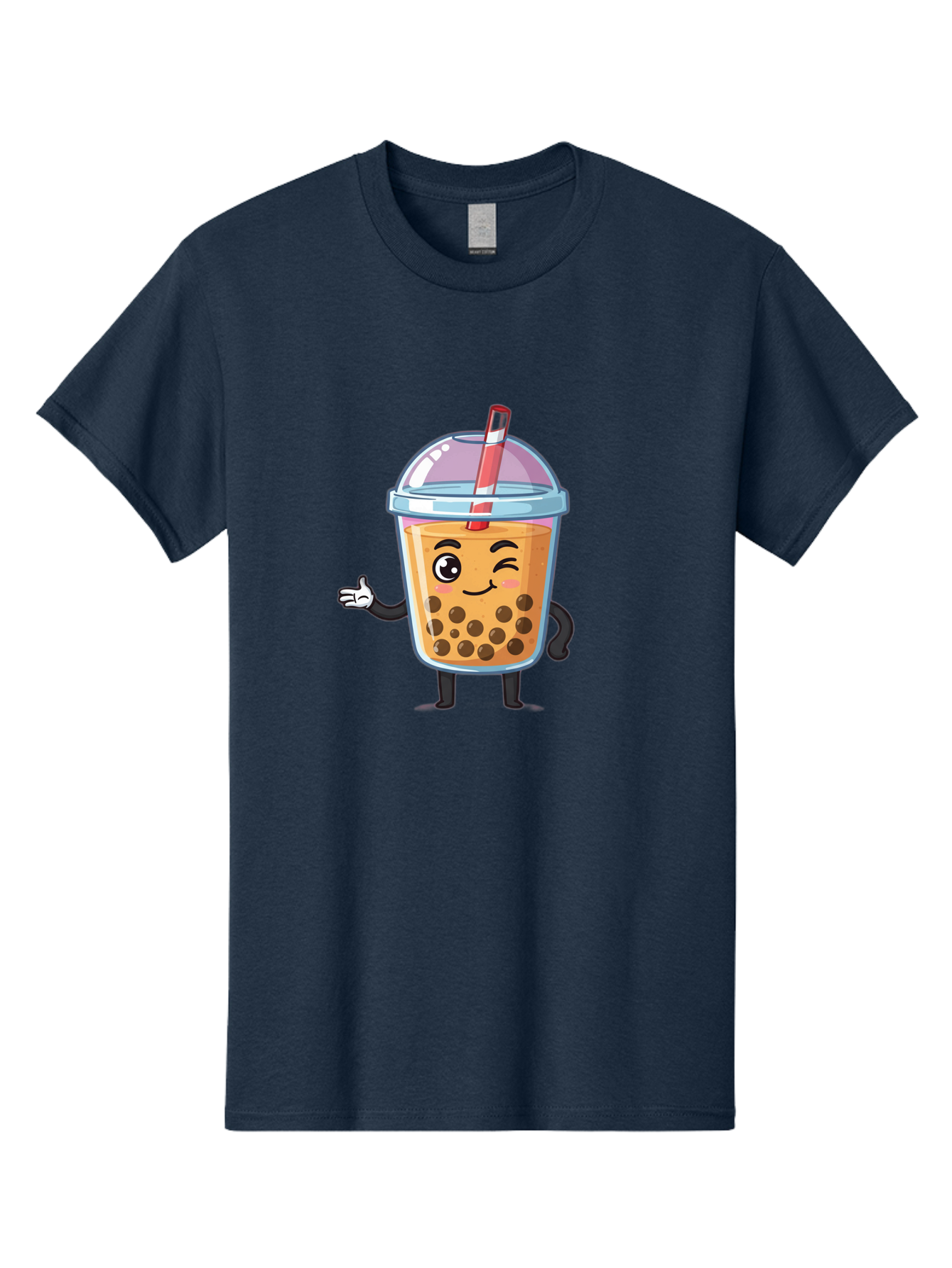 Bubble-Tea-Character Men'S Graphic Tee, 100% Cotton, Comfortable Casual Summer Wear, Machine Washable, Bubble Tea, Boba Drink, Cartoon Character, Cute Mascot, Smiling Face, Winking Eye, Straw, Boba Balls, Tea Cup, Drink Straw, Happy Face, Bac712