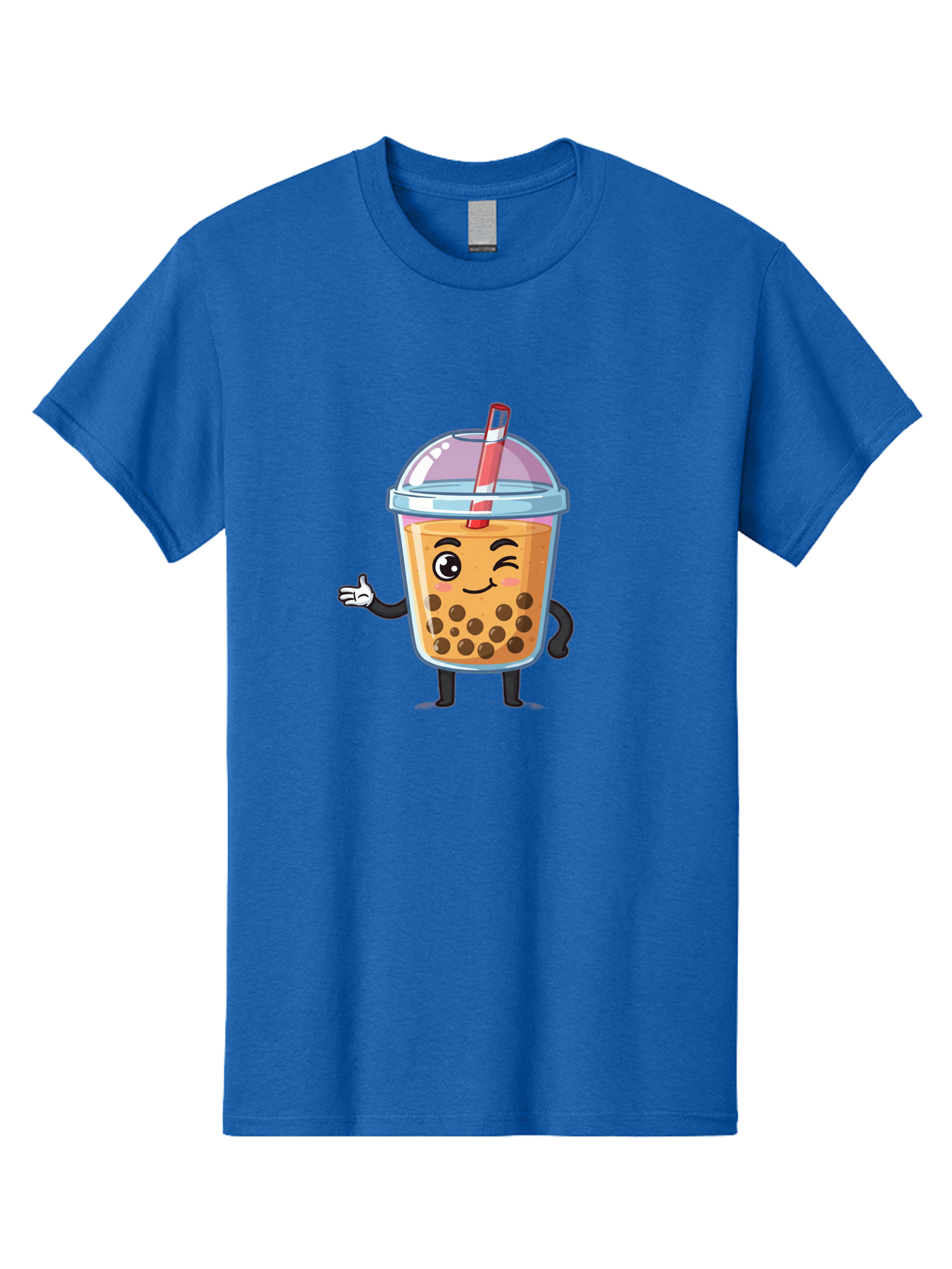 Bubble-Tea-Character Men'S Graphic Tee, 100% Cotton, Comfortable Casual Summer Wear, Machine Washable, Bubble Tea, Boba Drink, Cartoon Character, Cute Mascot, Smiling Face, Winking Eye, Straw, Boba Balls, Tea Cup, Drink Straw, Happy Face, Bac712