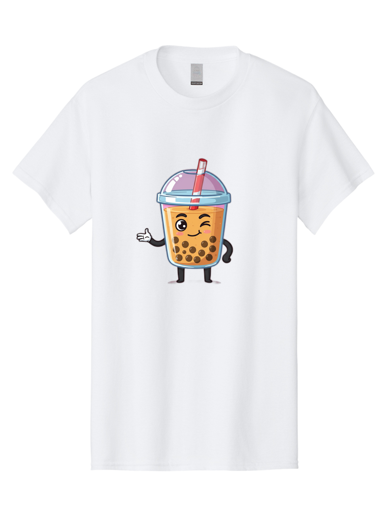 Bubble-Tea-Character Men'S Graphic Tee, 100% Cotton, Comfortable Casual Summer Wear, Machine Washable, Bubble Tea, Boba Drink, Cartoon Character, Cute Mascot, Smiling Face, Winking Eye, Straw, Boba Balls, Tea Cup, Drink Straw, Happy Face, Bac712