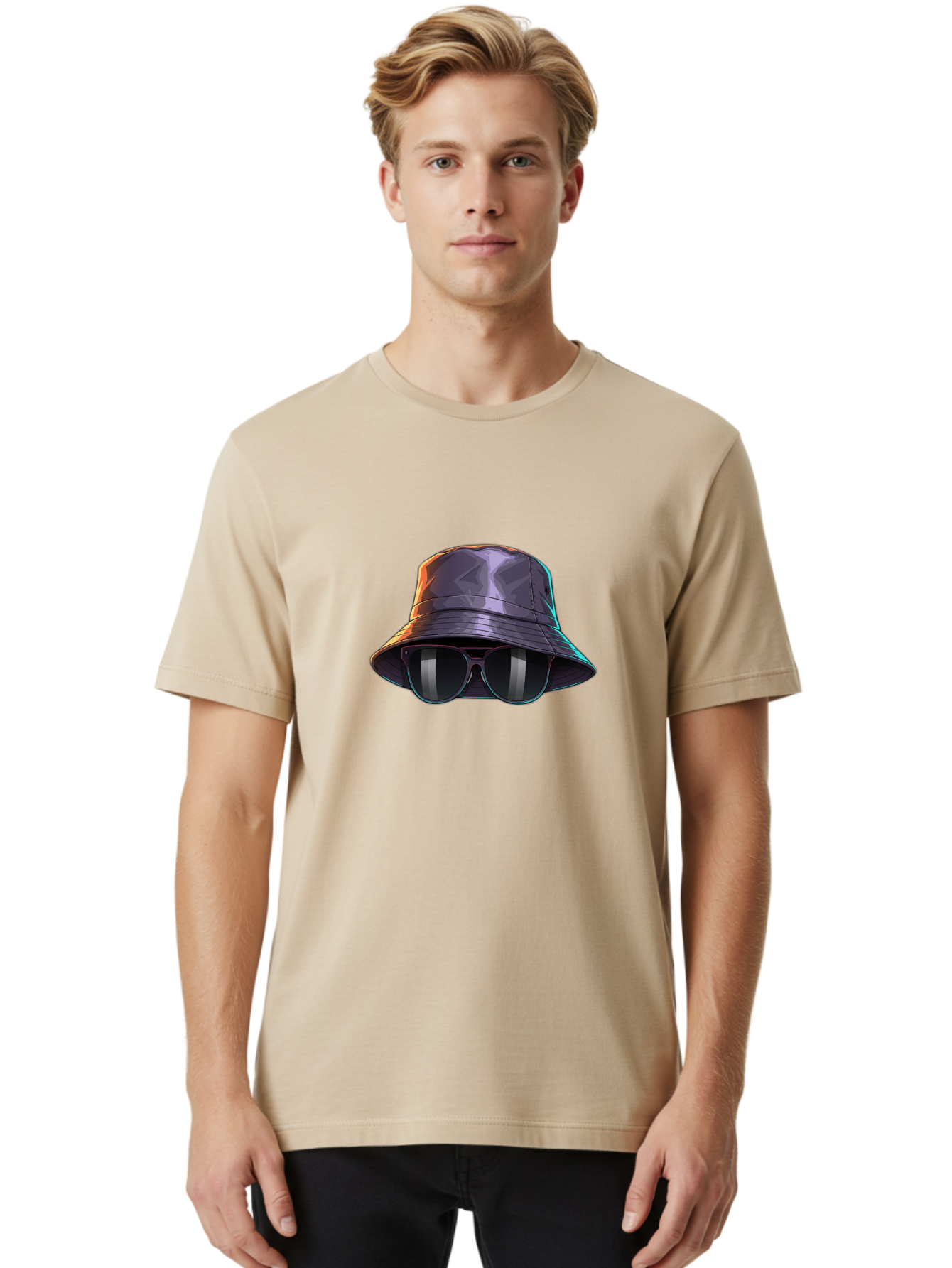 Bucket-Hat-And-Sunglasses-1 Men'S Graphic Tee, 100% Cotton, Comfortable Casual Summer Wear, Machine Washable, Stylish Accessories, Fashion Trends, Chic Sunglasses, Trendy Bucket Hat, Stylish Eyewear, Cool Shades, Fashion Accessories, Bac715