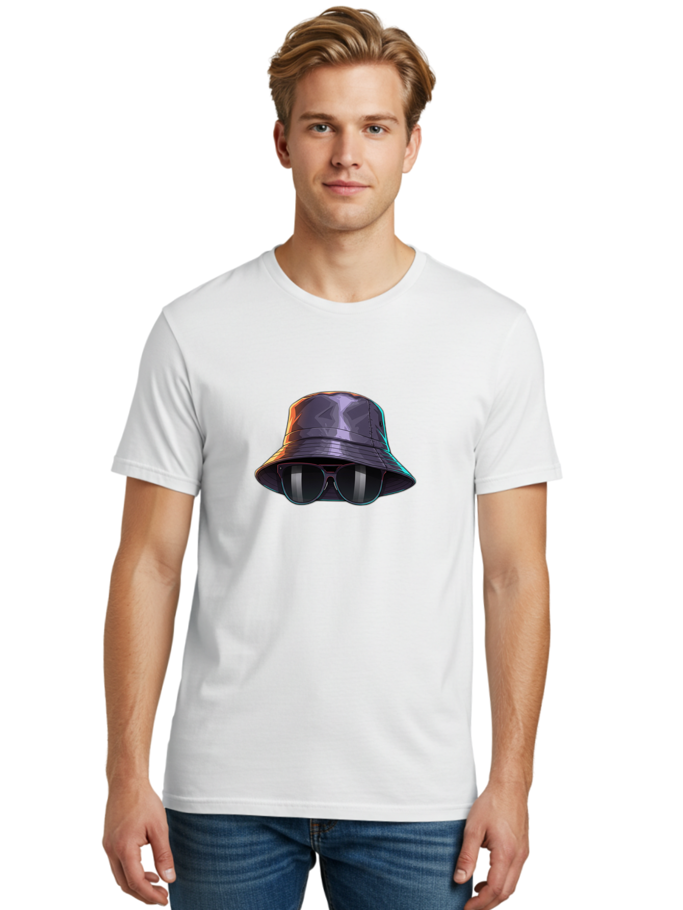 Bucket-Hat-And-Sunglasses-1 Men'S Graphic Tee, 100% Cotton, Comfortable Casual Summer Wear, Machine Washable, Stylish Accessories, Fashion Trends, Chic Sunglasses, Trendy Bucket Hat, Stylish Eyewear, Cool Shades, Fashion Accessories, Bac715