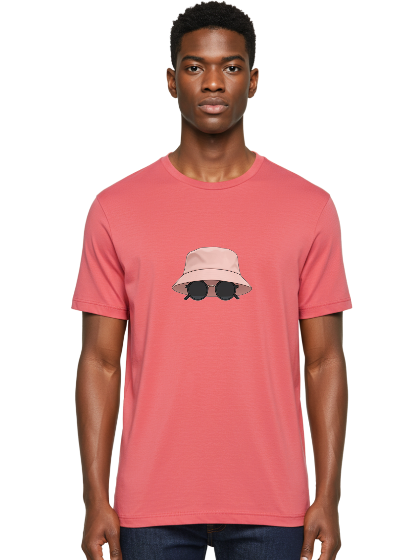 Bucket-Hat-And-Sunglasses Men'S Graphic Tee, 100% Cotton, Comfortable Casual Summer Wear, Machine Washable, Pink Bucket Hat, Sunglasses, Black Shades, Fashion Accessory, Trendy Clothing, Summer Vibe, Stylish Hat, Cool Glasses, Fashion Trend Bac716