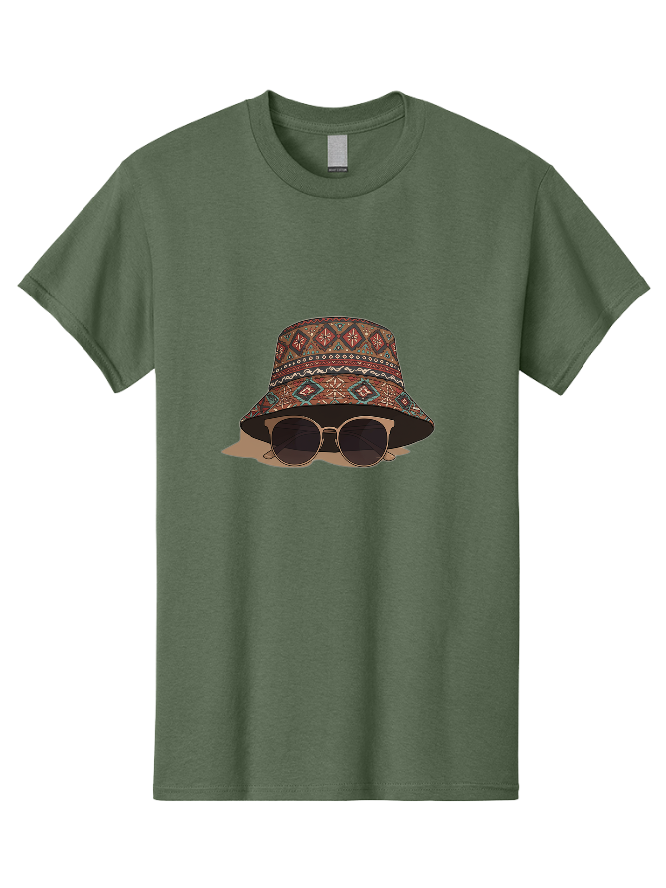 Bucket-Hat-Sunglasses-1 Men'S Graphic Tee, 100% Cotton, Comfortable Casual Summer Wear, Machine Washable, Boho Chic Style, Sunglasses, Hat Fashion, Summer Vibes, Trendy Sunglasses, Fashion Accessory, Stylish Hat Bac717