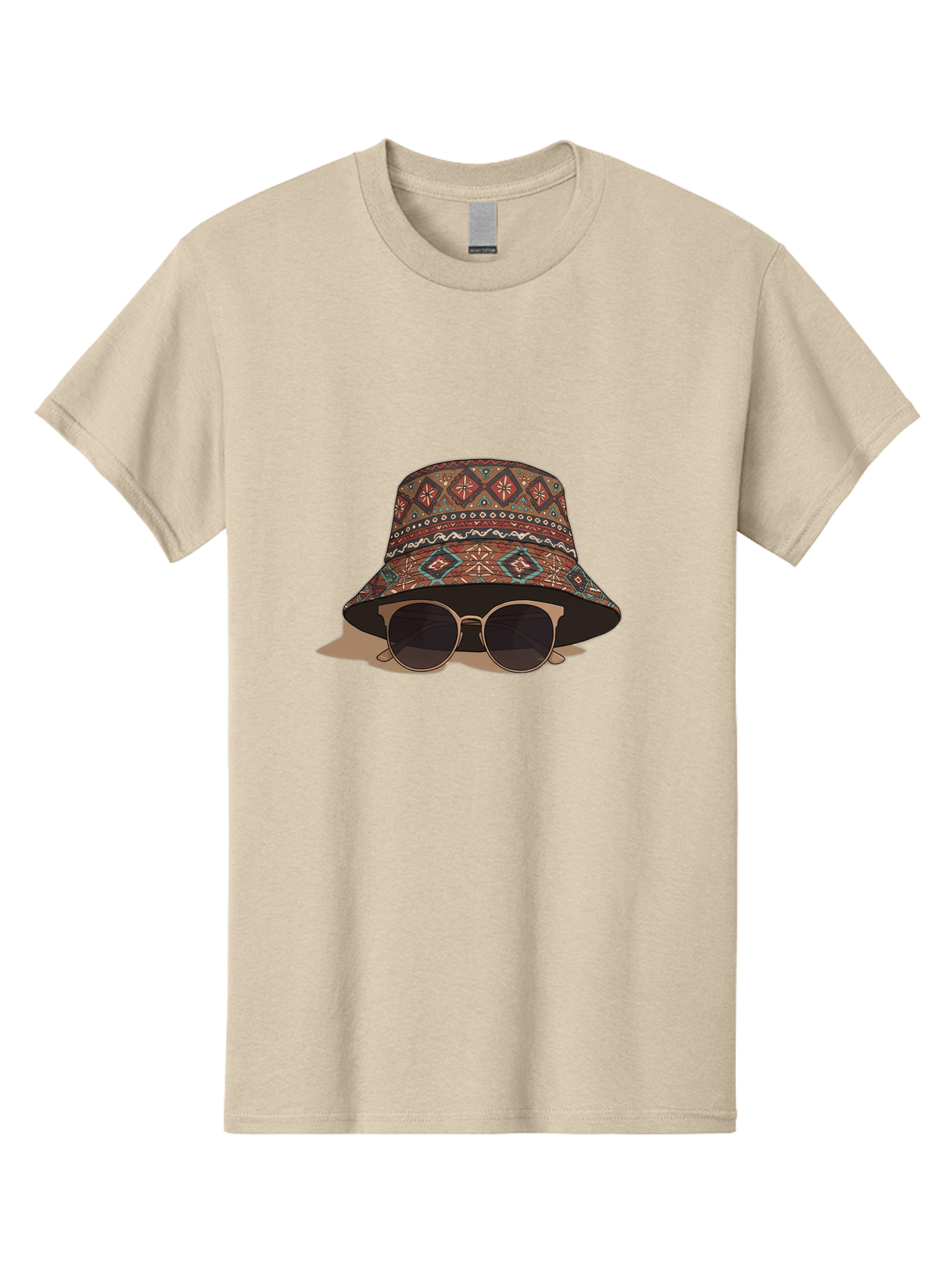 Bucket-Hat-Sunglasses-1 Men'S Graphic Tee, 100% Cotton, Comfortable Casual Summer Wear, Machine Washable, Boho Chic Style, Sunglasses, Hat Fashion, Summer Vibes, Trendy Sunglasses, Fashion Accessory, Stylish Hat Bac717