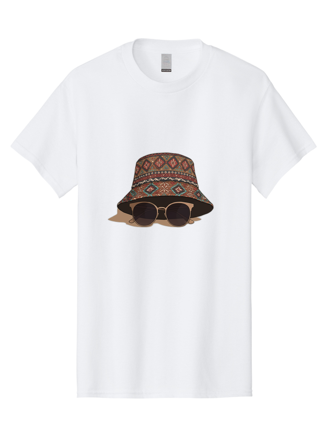 Bucket-Hat-Sunglasses-1 Men'S Graphic Tee, 100% Cotton, Comfortable Casual Summer Wear, Machine Washable, Boho Chic Style, Sunglasses, Hat Fashion, Summer Vibes, Trendy Sunglasses, Fashion Accessory, Stylish Hat Bac717