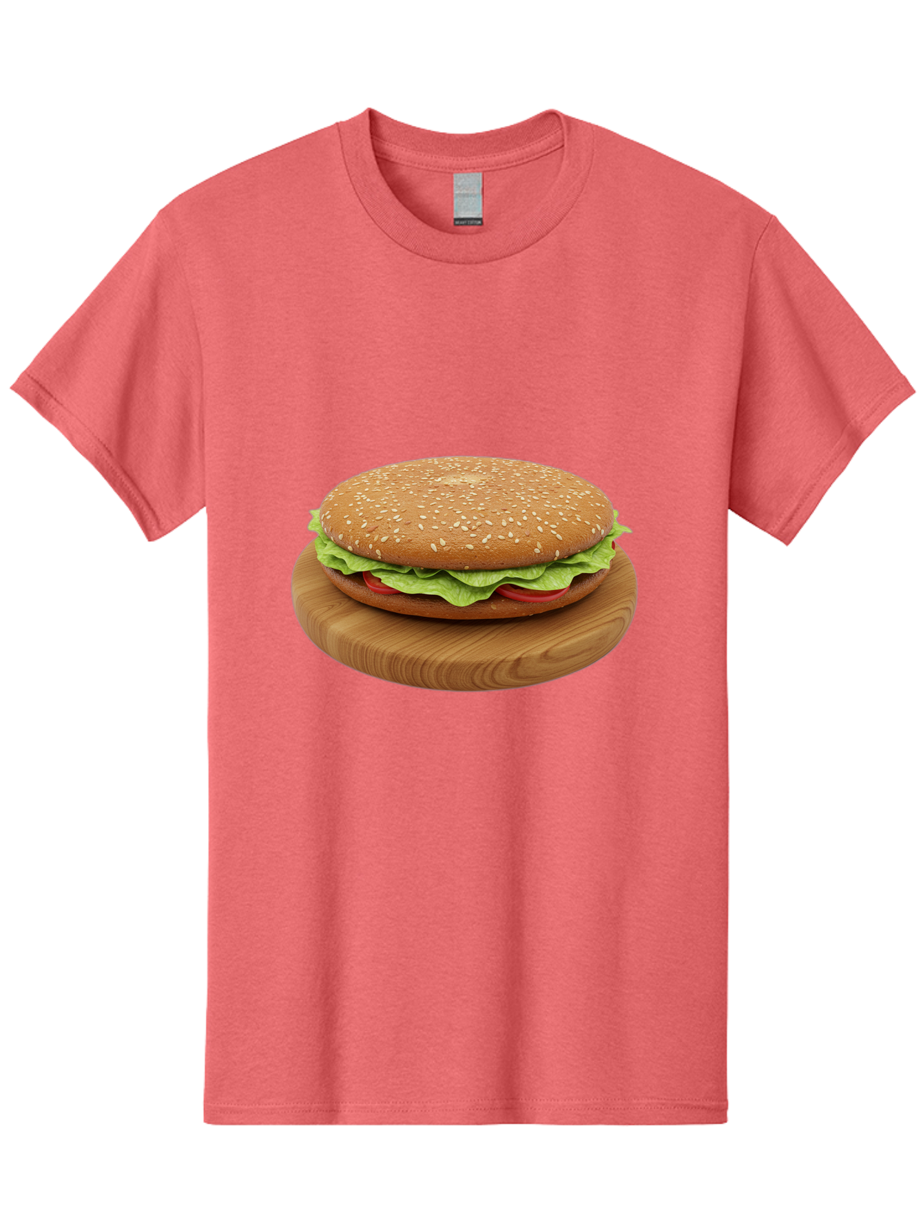 Burger-On-Chopping-Board Men'S Graphic Tee, 100% Cotton, Comfortable Casual Summer Wear, Machine Washable, Sesame Seed Bun, Lettuce, Tomato, Wooden Board, Gourmet Food, Meal Presentation, Appetizing Burger, Fast Food Bac720