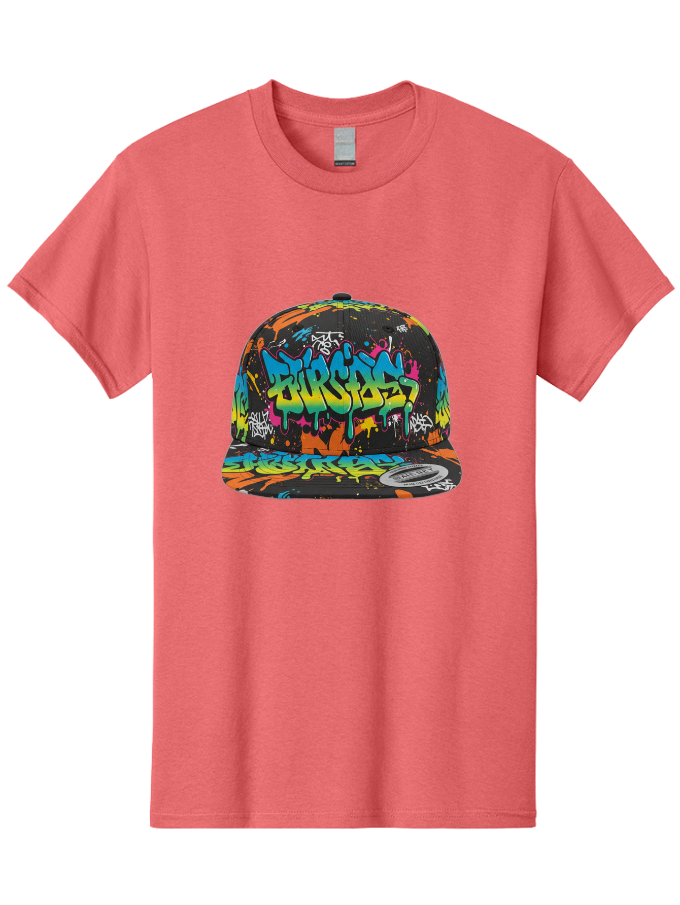 Burstin-Hustle Men'S Graphic Tee, 100% Cotton, Comfortable Casual Summer Wear, Machine Washable, Graffiti Hat, Streetwear Fashion, Urban Style, Colorful Cap, Bold Design, Vibrant Print, Trendy Headwear, Burstin, Splatter Art, Bac721