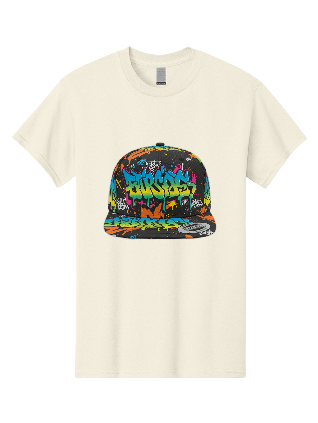 Burstin-Hustle Men'S Graphic Tee, 100% Cotton, Comfortable Casual Summer Wear, Machine Washable, Graffiti Hat, Streetwear Fashion, Urban Style, Colorful Cap, Bold Design, Vibrant Print, Trendy Headwear, Burstin, Splatter Art, Bac721