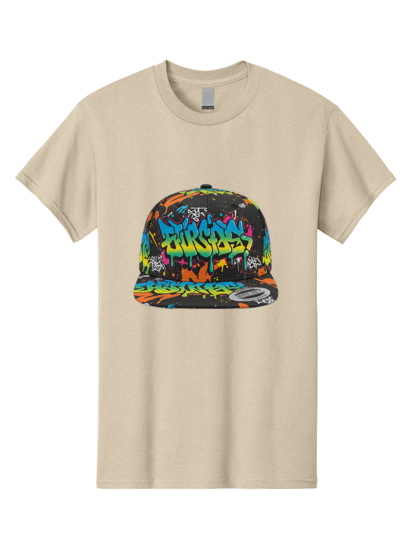 Burstin-Hustle Men'S Graphic Tee, 100% Cotton, Comfortable Casual Summer Wear, Machine Washable, Graffiti Hat, Streetwear Fashion, Urban Style, Colorful Cap, Bold Design, Vibrant Print, Trendy Headwear, Burstin, Splatter Art, Bac721