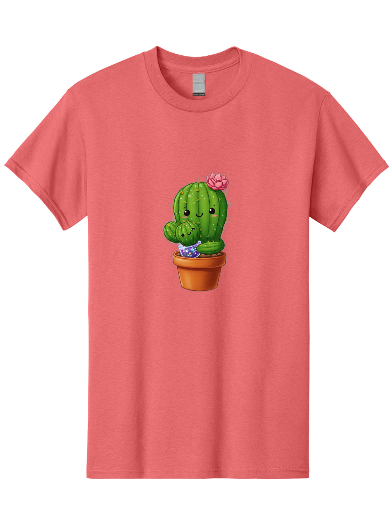 Cactus-1 Men'S Graphic Tee, 100% Cotton, Comfortable Casual Summer Wear, Machine Washable, Cactus In Terracotta Pot, Smiling Cactus, Baby Cactus In Pot, Cute Cartoon Cactus, Cactus With Pink Flower, Happy Cactus, Desert Plants, Adorable Cacti, Bac723