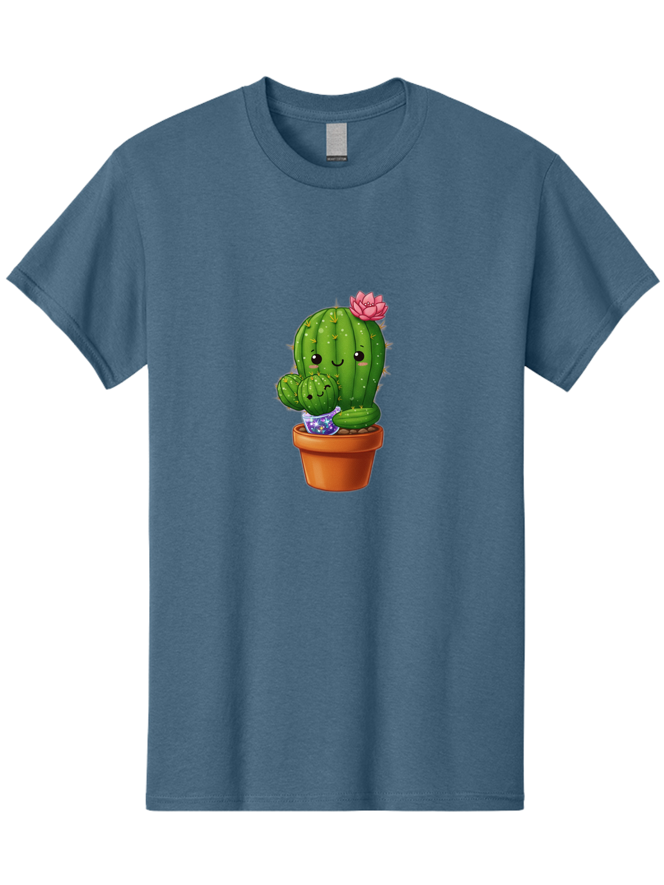 Cactus-1 Men'S Graphic Tee, 100% Cotton, Comfortable Casual Summer Wear, Machine Washable, Cactus In Terracotta Pot, Smiling Cactus, Baby Cactus In Pot, Cute Cartoon Cactus, Cactus With Pink Flower, Happy Cactus, Desert Plants, Adorable Cacti, Bac723