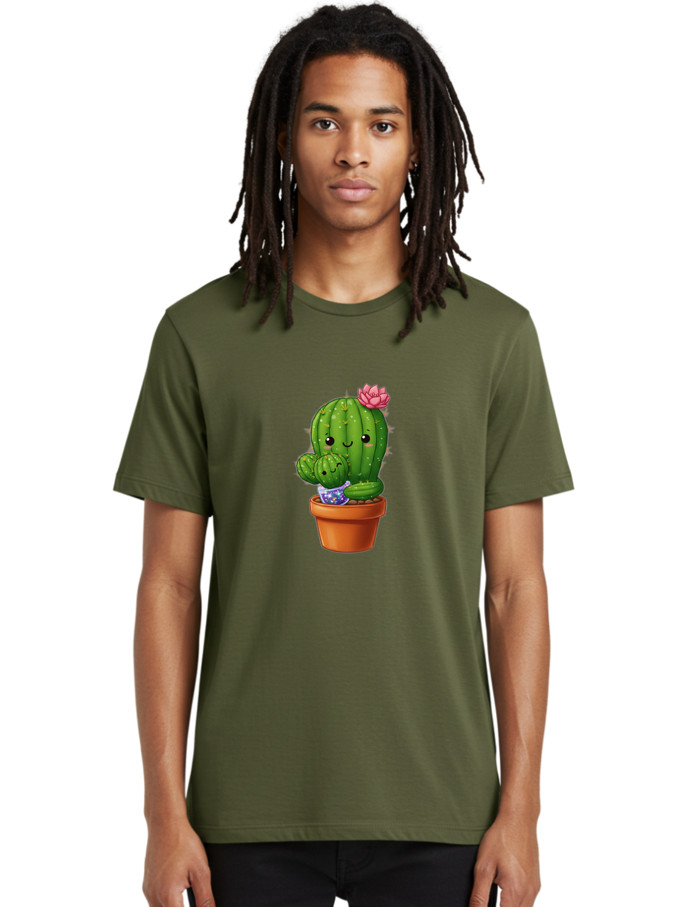 Cactus-1 Men'S Graphic Tee, 100% Cotton, Comfortable Casual Summer Wear, Machine Washable, Cactus In Terracotta Pot, Smiling Cactus, Baby Cactus In Pot, Cute Cartoon Cactus, Cactus With Pink Flower, Happy Cactus, Desert Plants, Adorable Cacti, Bac723
