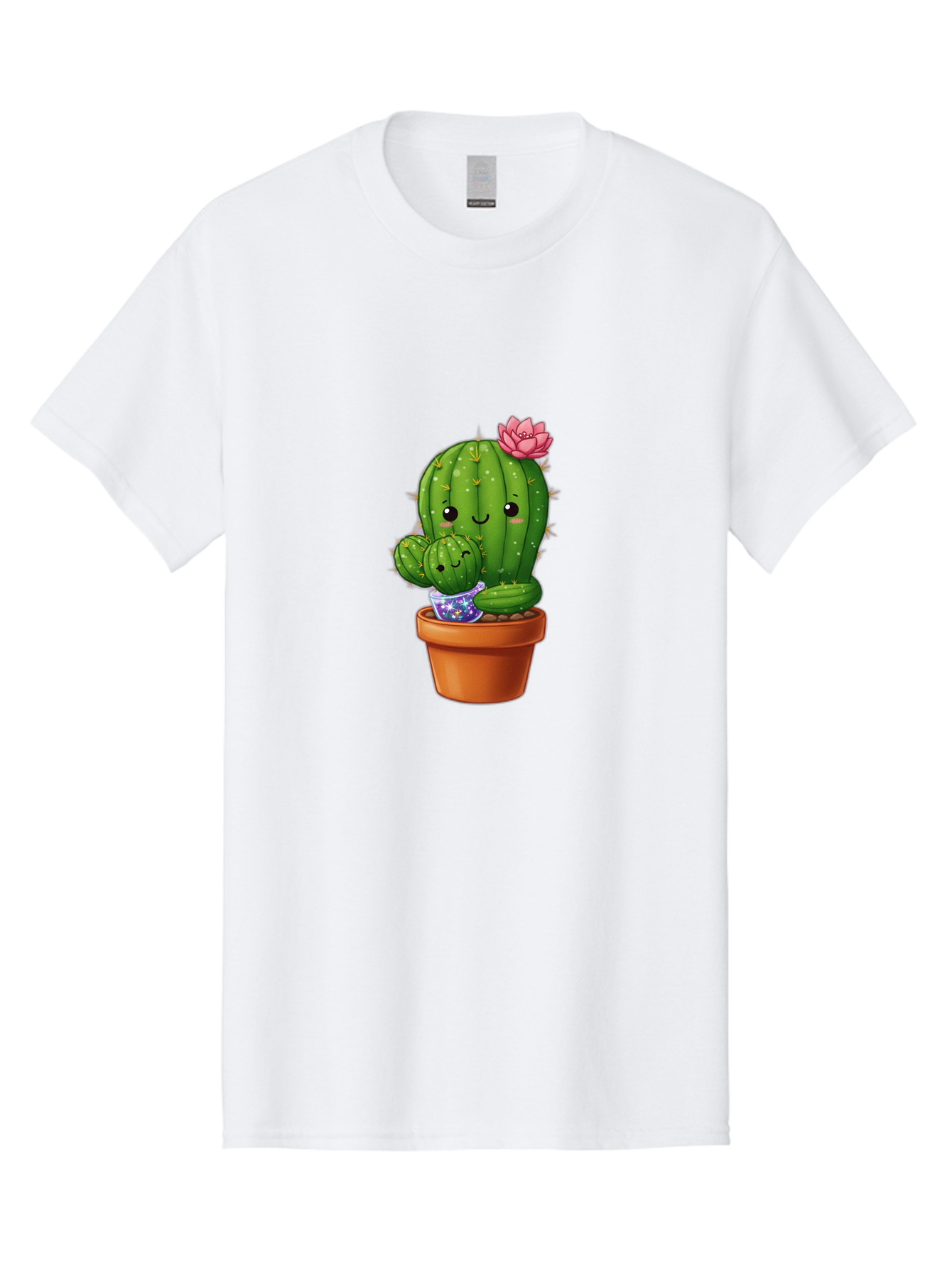 Cactus-1 Men'S Graphic Tee, 100% Cotton, Comfortable Casual Summer Wear, Machine Washable, Cactus In Terracotta Pot, Smiling Cactus, Baby Cactus In Pot, Cute Cartoon Cactus, Cactus With Pink Flower, Happy Cactus, Desert Plants, Adorable Cacti, Bac723