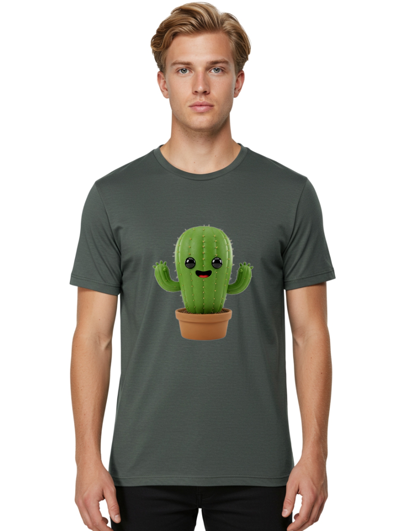 Cactus-3 Men'S Graphic Tee, 100% Cotton, Comfortable Casual Summer Wear, Machine Washable, Cartoon Cactus, Potted Cactus, Playful Plant, Friendly Cactus, Adorable Character, Quirky Decoration, Digital Art, Fun Design, Happy Face, Cartoon Style Bac725