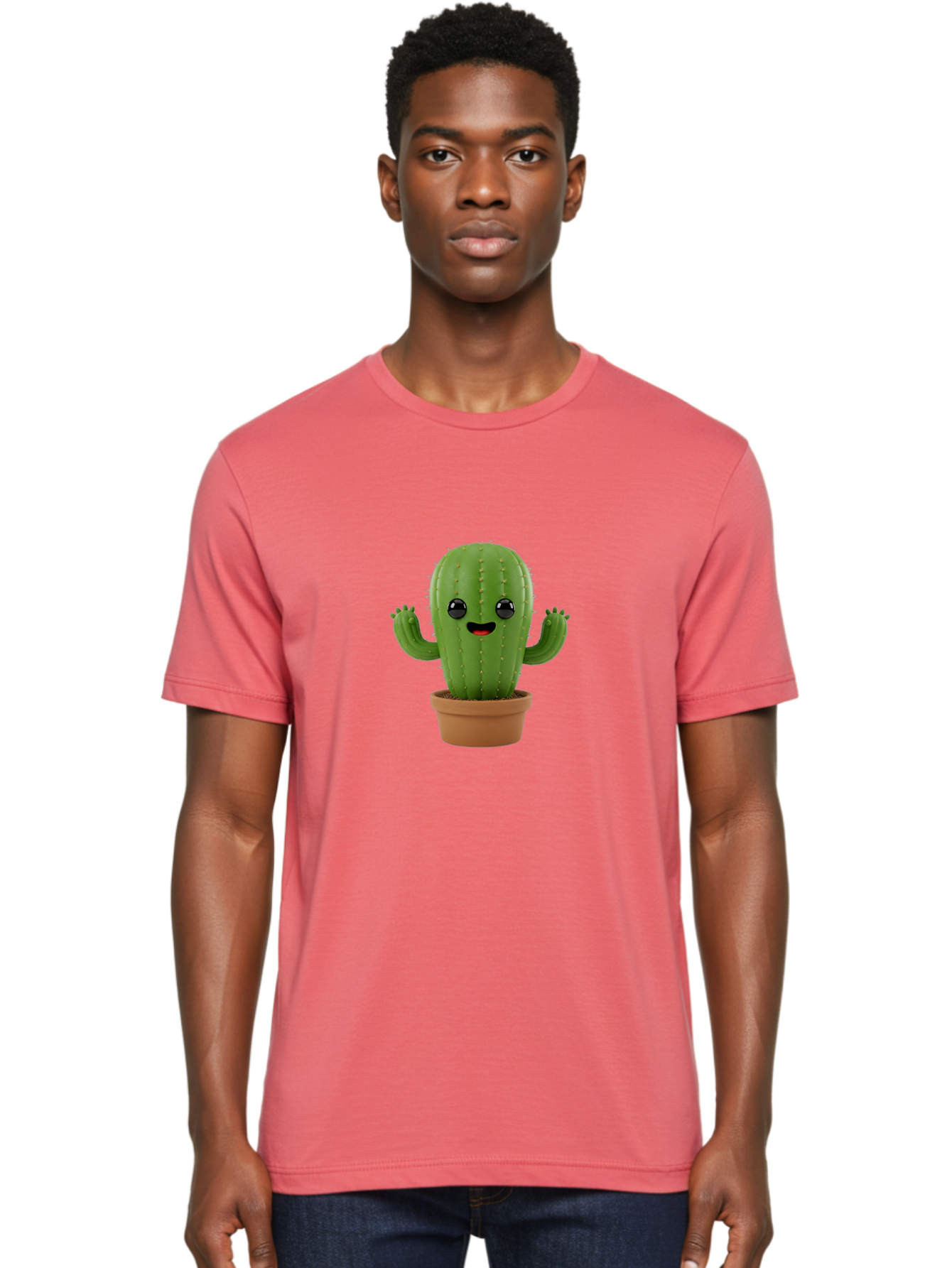 Cactus-3 Men'S Graphic Tee, 100% Cotton, Comfortable Casual Summer Wear, Machine Washable, Cartoon Cactus, Potted Cactus, Playful Plant, Friendly Cactus, Adorable Character, Quirky Decoration, Digital Art, Fun Design, Happy Face, Cartoon Style Bac725