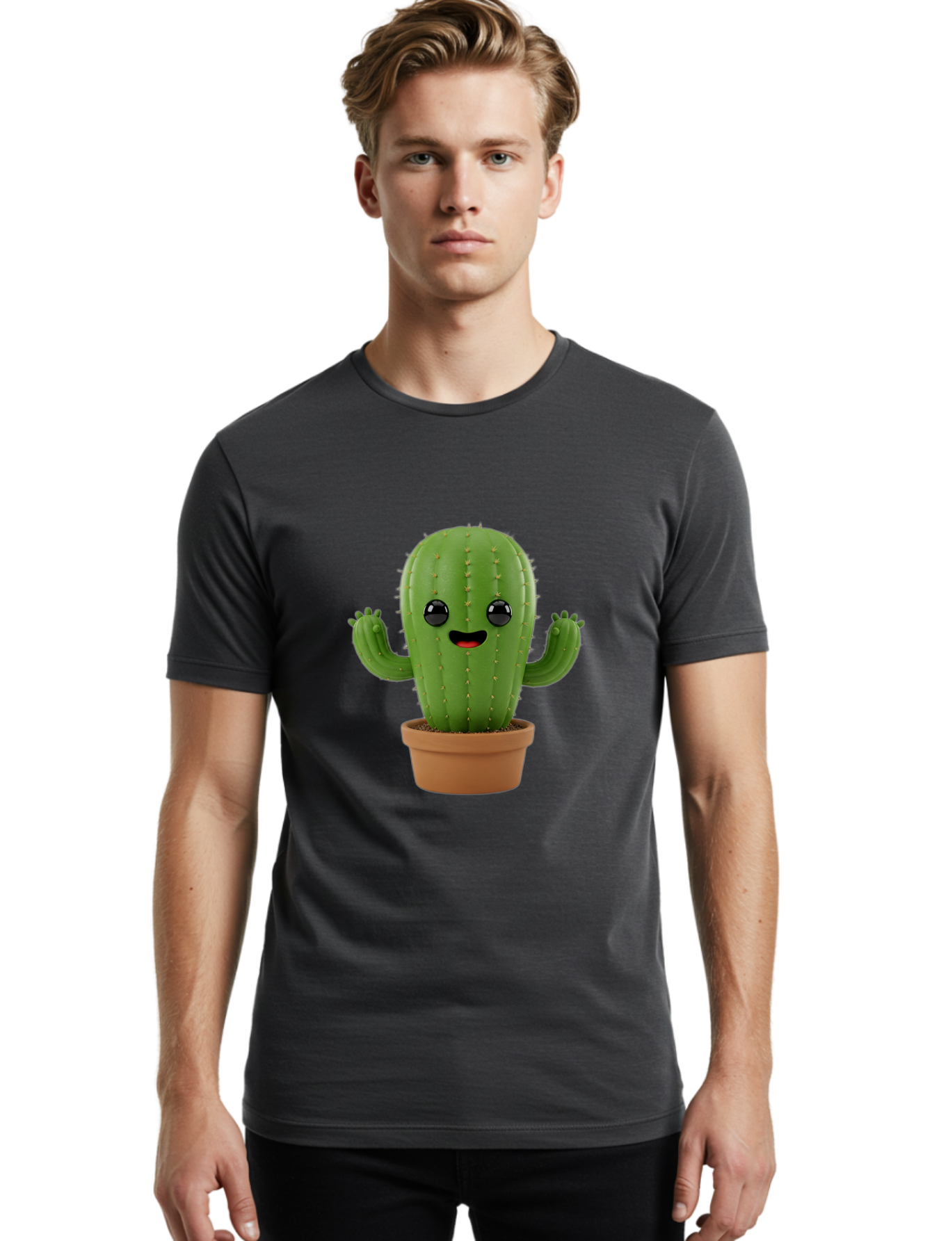 Cactus-3 Men'S Graphic Tee, 100% Cotton, Comfortable Casual Summer Wear, Machine Washable, Cartoon Cactus, Potted Cactus, Playful Plant, Friendly Cactus, Adorable Character, Quirky Decoration, Digital Art, Fun Design, Happy Face, Cartoon Style Bac725