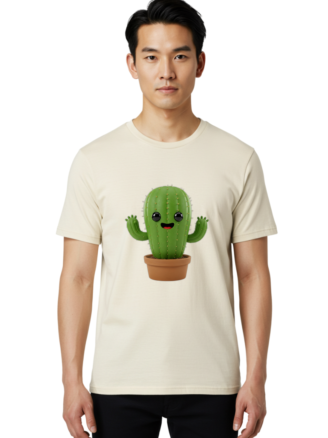 Cactus-3 Men'S Graphic Tee, 100% Cotton, Comfortable Casual Summer Wear, Machine Washable, Cartoon Cactus, Potted Cactus, Playful Plant, Friendly Cactus, Adorable Character, Quirky Decoration, Digital Art, Fun Design, Happy Face, Cartoon Style Bac725