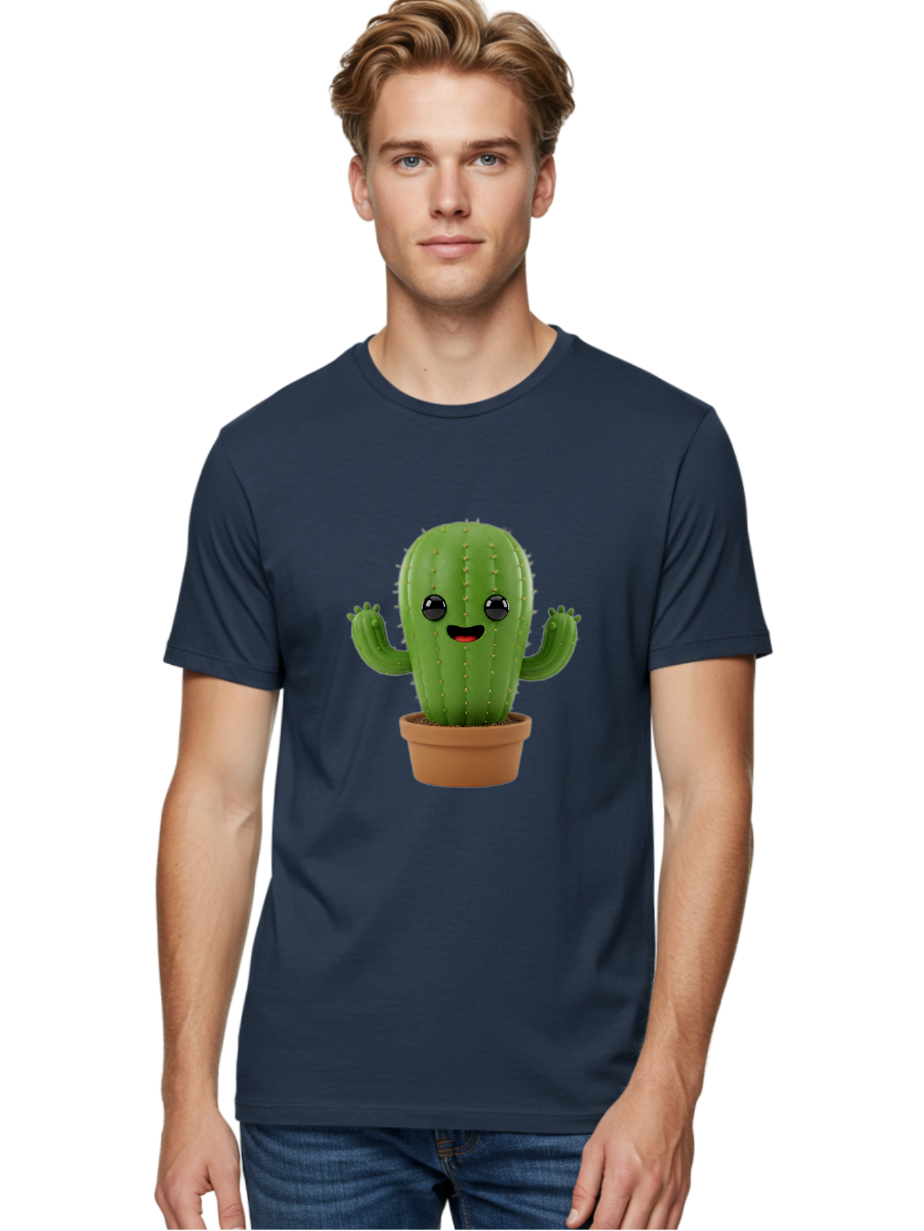 Cactus-3 Men'S Graphic Tee, 100% Cotton, Comfortable Casual Summer Wear, Machine Washable, Cartoon Cactus, Potted Cactus, Playful Plant, Friendly Cactus, Adorable Character, Quirky Decoration, Digital Art, Fun Design, Happy Face, Cartoon Style Bac725