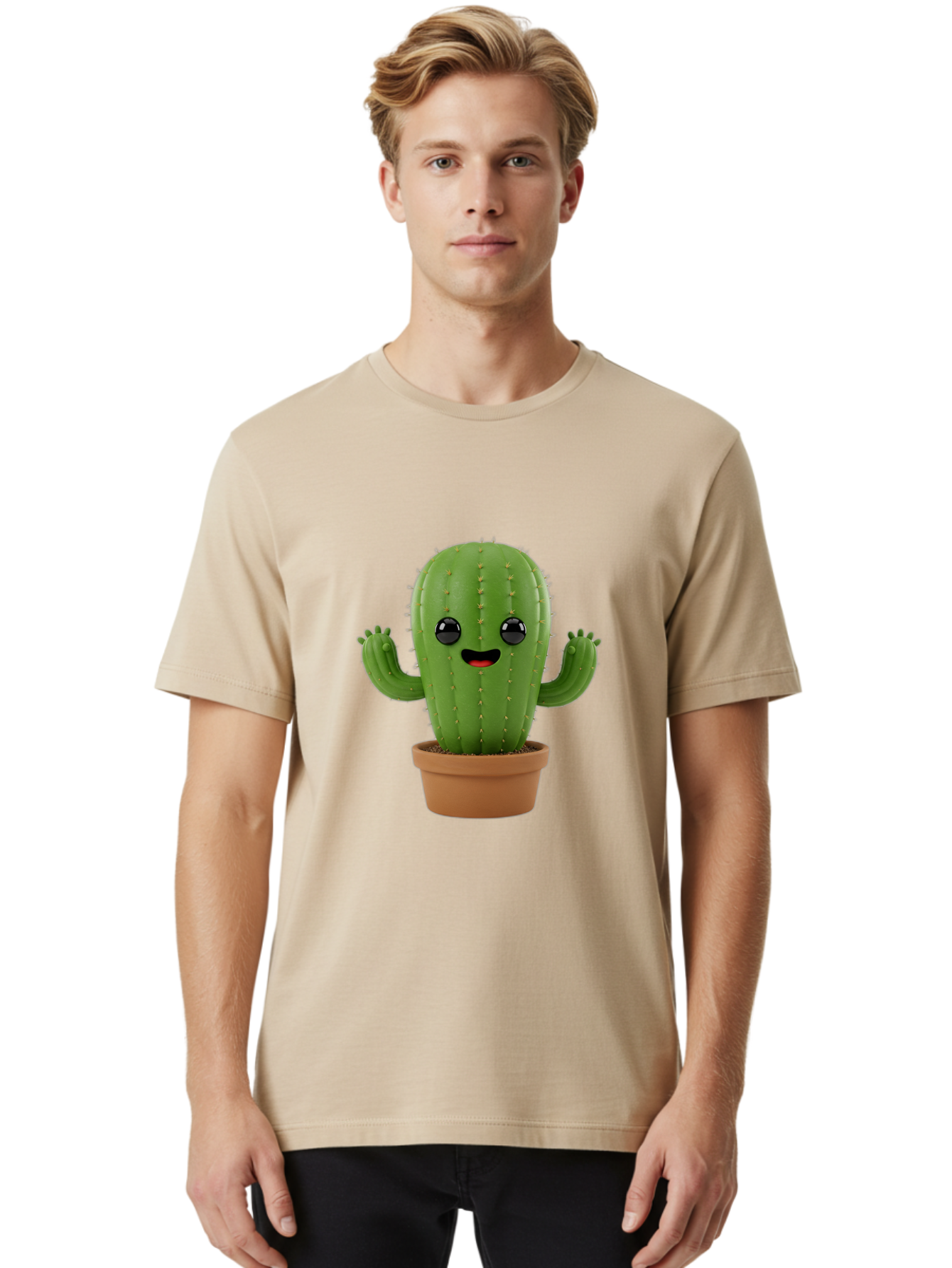 Cactus-3 Men'S Graphic Tee, 100% Cotton, Comfortable Casual Summer Wear, Machine Washable, Cartoon Cactus, Potted Cactus, Playful Plant, Friendly Cactus, Adorable Character, Quirky Decoration, Digital Art, Fun Design, Happy Face, Cartoon Style Bac725