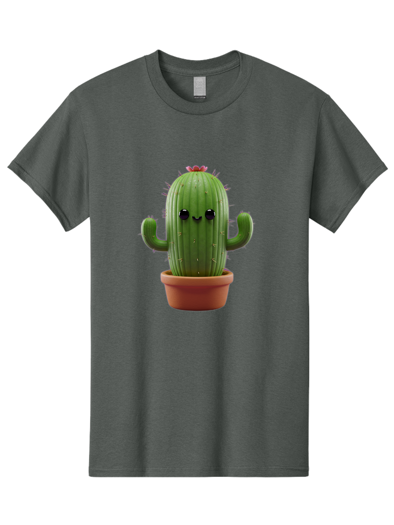 Cactus-4 Men'S Graphic Tee, 100% Cotton, Comfortable Casual Summer Wear, Machine Washable, Cute Cactus, Potted Plant, Cartoon Character, Desert Flora, Funny Face, Small Arms, Spiky Texture, Kawaii Style, Terracotta Pot, Digital Illustration Bac726