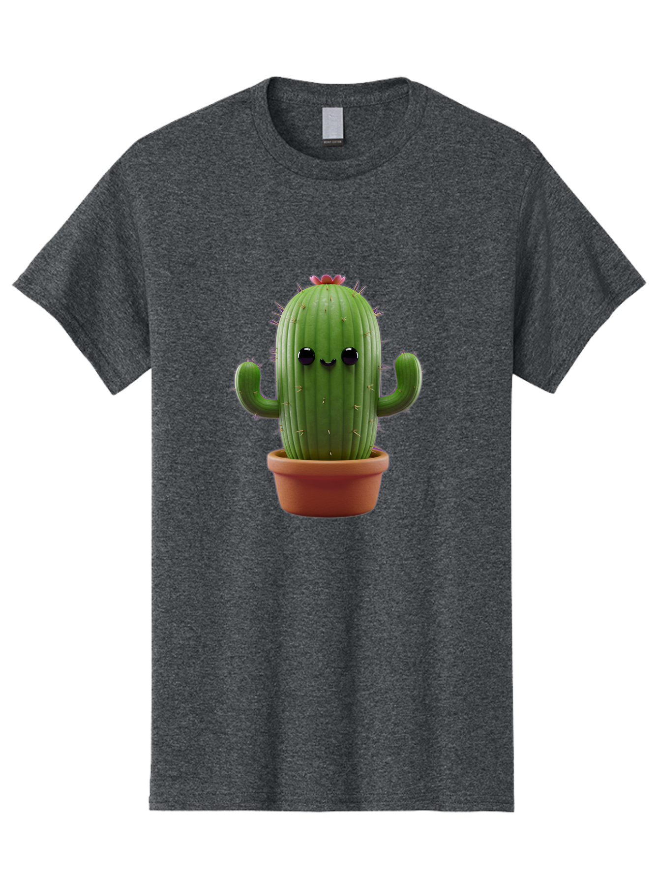 Cactus-4 Men'S Graphic Tee, 100% Cotton, Comfortable Casual Summer Wear, Machine Washable, Cute Cactus, Potted Plant, Cartoon Character, Desert Flora, Funny Face, Small Arms, Spiky Texture, Kawaii Style, Terracotta Pot, Digital Illustration Bac726