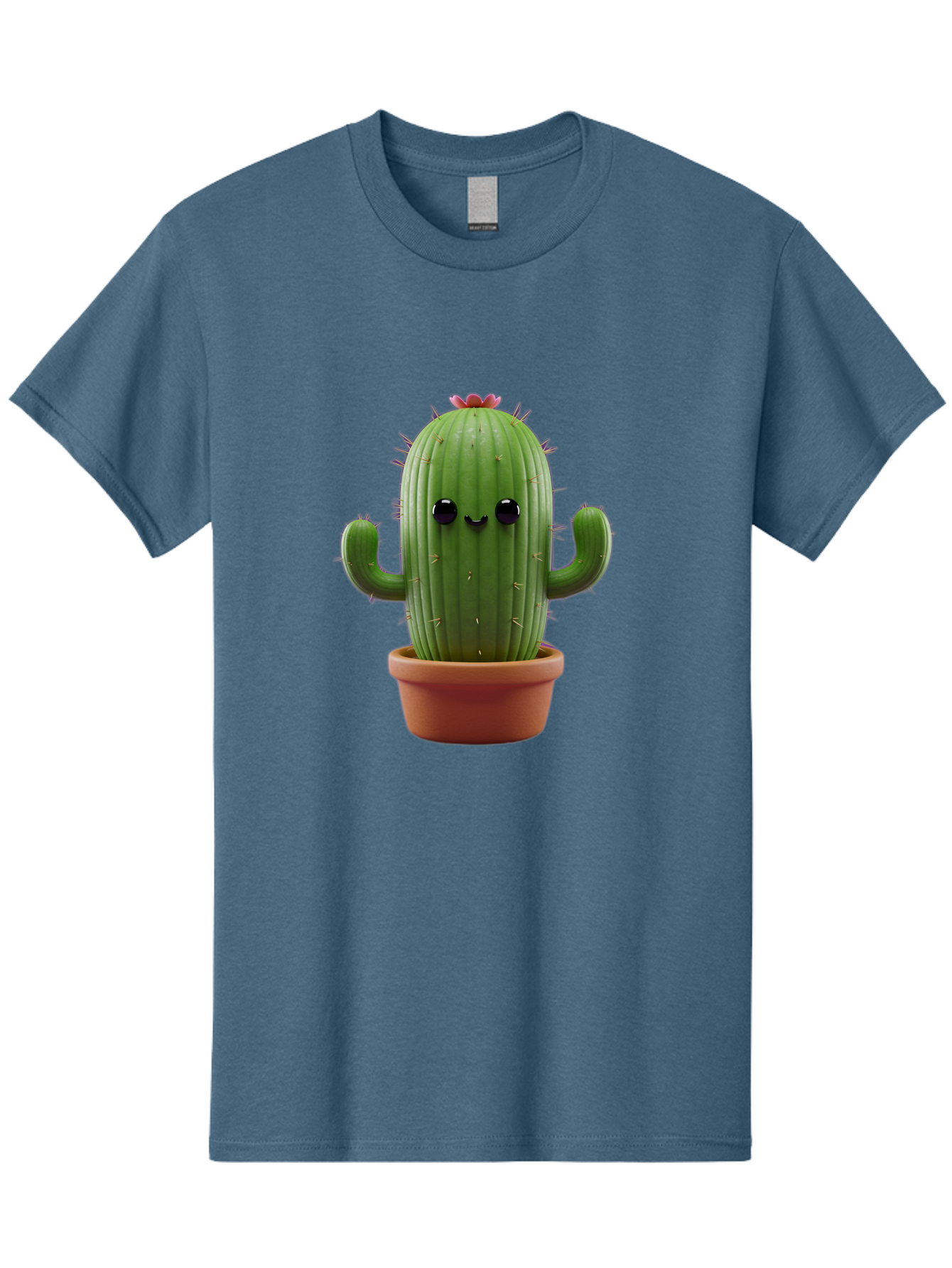 Cactus-4 Men'S Graphic Tee, 100% Cotton, Comfortable Casual Summer Wear, Machine Washable, Cute Cactus, Potted Plant, Cartoon Character, Desert Flora, Funny Face, Small Arms, Spiky Texture, Kawaii Style, Terracotta Pot, Digital Illustration Bac726