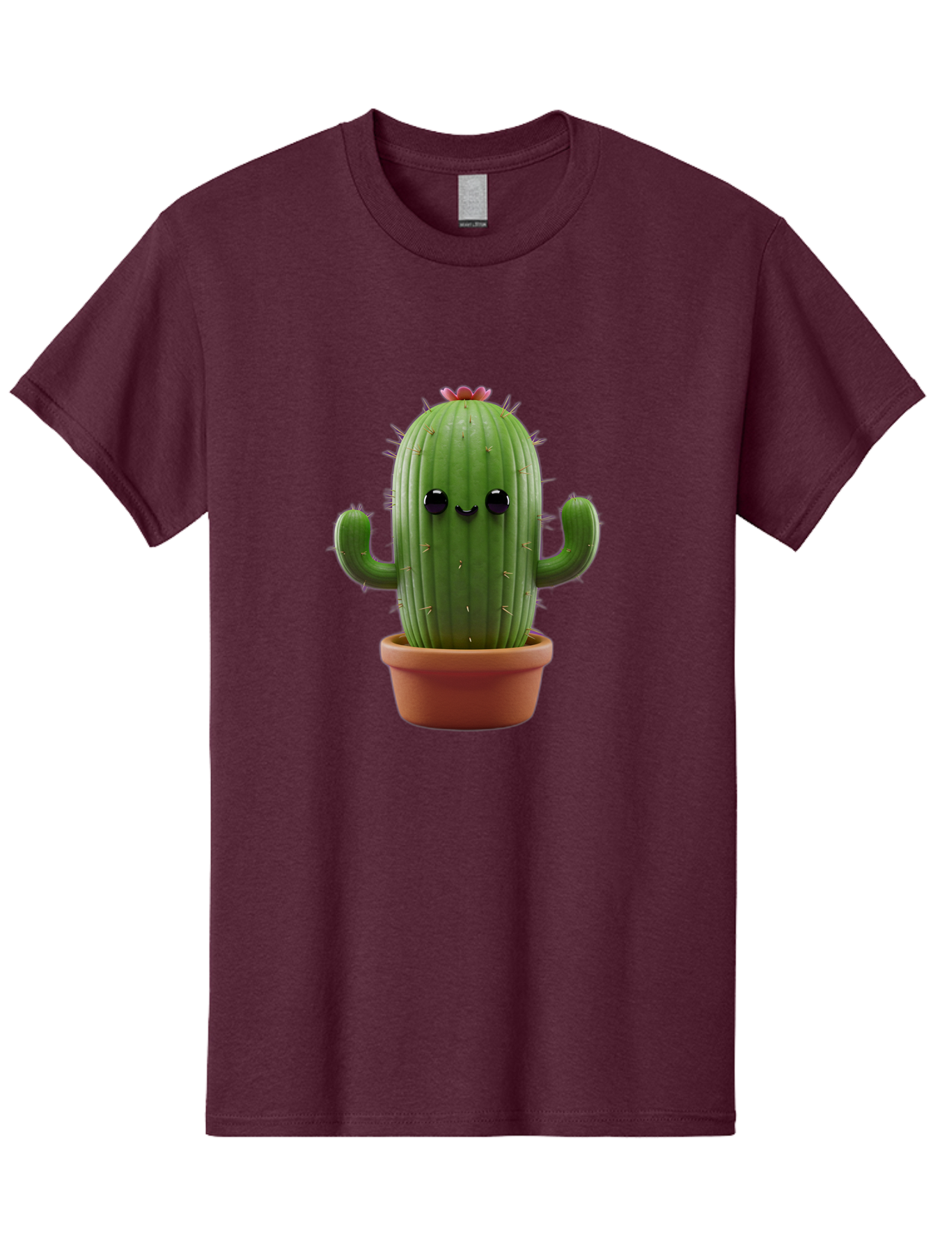 Cactus-4 Men'S Graphic Tee, 100% Cotton, Comfortable Casual Summer Wear, Machine Washable, Cute Cactus, Potted Plant, Cartoon Character, Desert Flora, Funny Face, Small Arms, Spiky Texture, Kawaii Style, Terracotta Pot, Digital Illustration Bac726