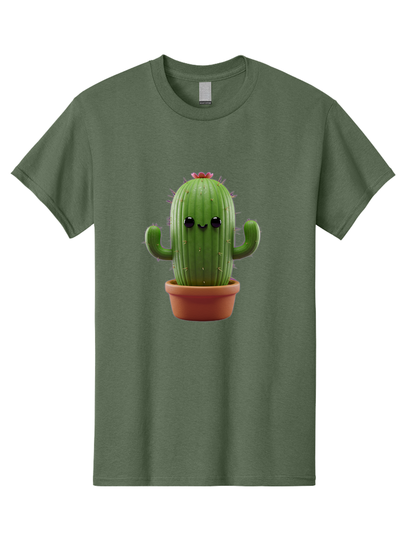Cactus-4 Men'S Graphic Tee, 100% Cotton, Comfortable Casual Summer Wear, Machine Washable, Cute Cactus, Potted Plant, Cartoon Character, Desert Flora, Funny Face, Small Arms, Spiky Texture, Kawaii Style, Terracotta Pot, Digital Illustration Bac726