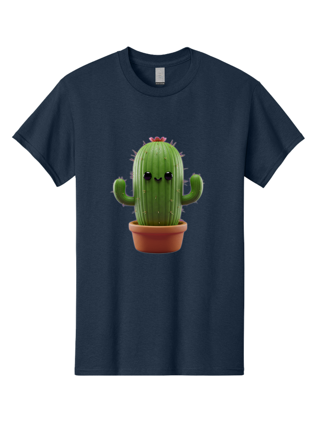 Cactus-4 Men'S Graphic Tee, 100% Cotton, Comfortable Casual Summer Wear, Machine Washable, Cute Cactus, Potted Plant, Cartoon Character, Desert Flora, Funny Face, Small Arms, Spiky Texture, Kawaii Style, Terracotta Pot, Digital Illustration Bac726