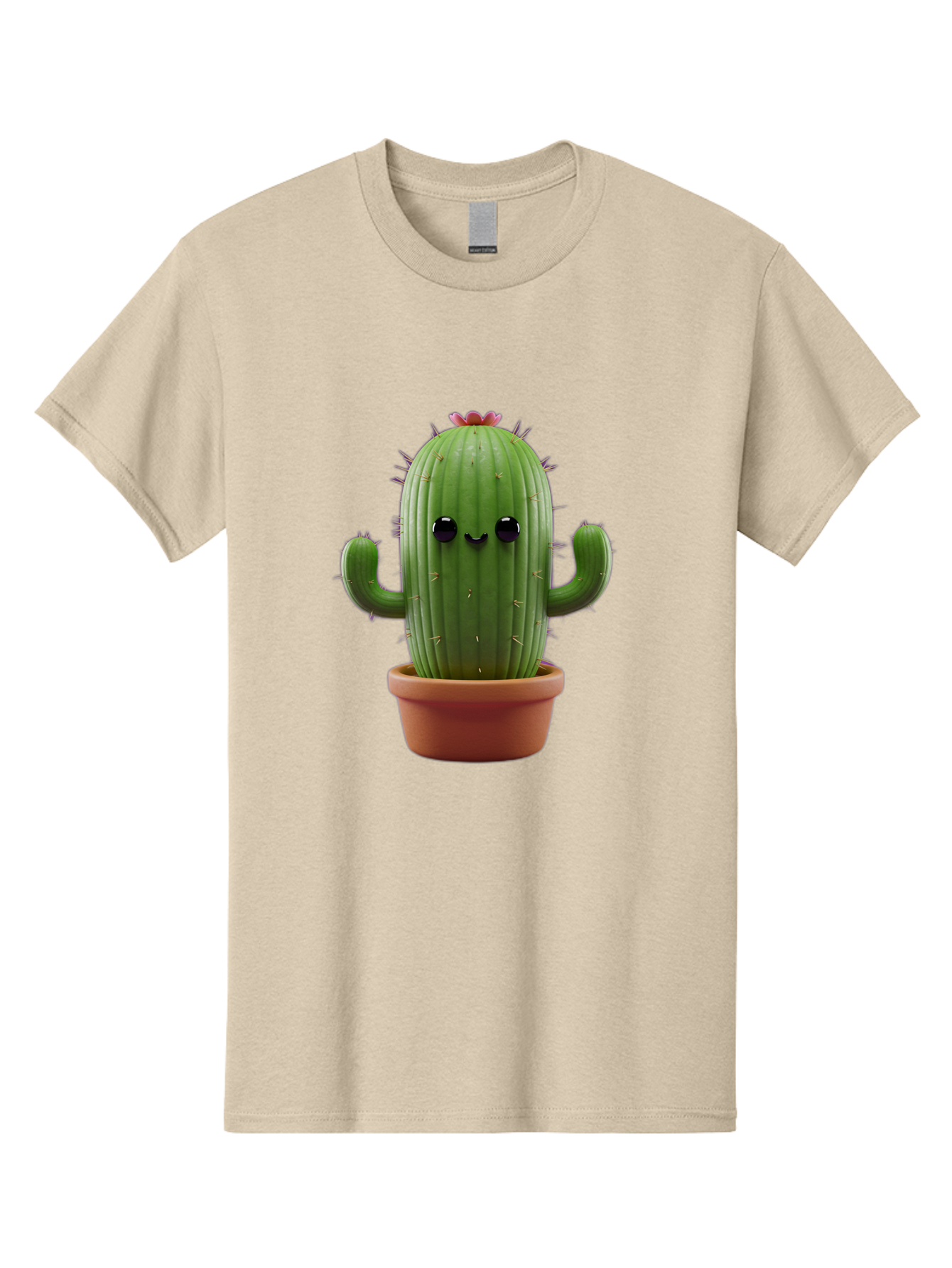 Cactus-4 Men'S Graphic Tee, 100% Cotton, Comfortable Casual Summer Wear, Machine Washable, Cute Cactus, Potted Plant, Cartoon Character, Desert Flora, Funny Face, Small Arms, Spiky Texture, Kawaii Style, Terracotta Pot, Digital Illustration Bac726