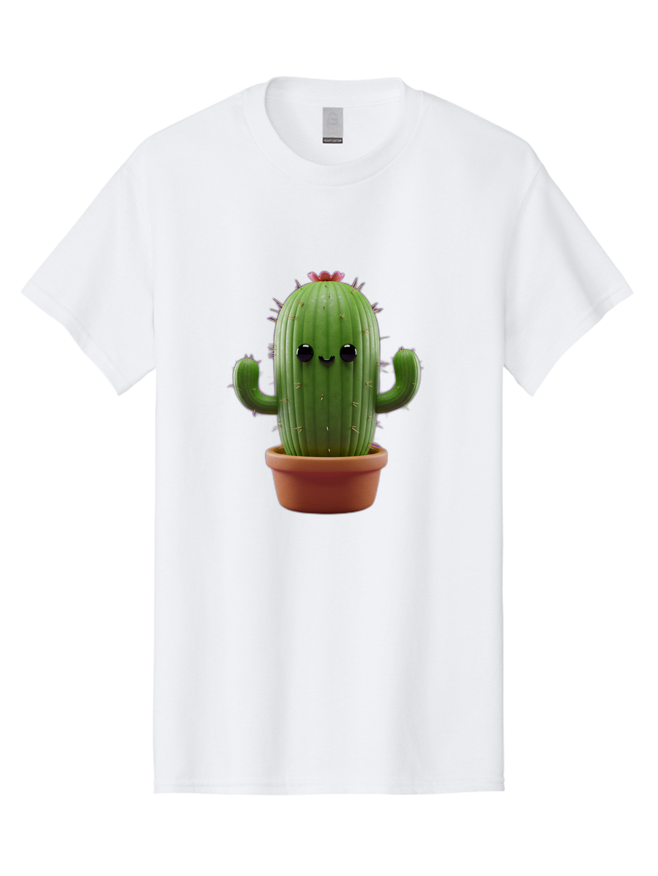 Cactus-4 Men'S Graphic Tee, 100% Cotton, Comfortable Casual Summer Wear, Machine Washable, Cute Cactus, Potted Plant, Cartoon Character, Desert Flora, Funny Face, Small Arms, Spiky Texture, Kawaii Style, Terracotta Pot, Digital Illustration Bac726