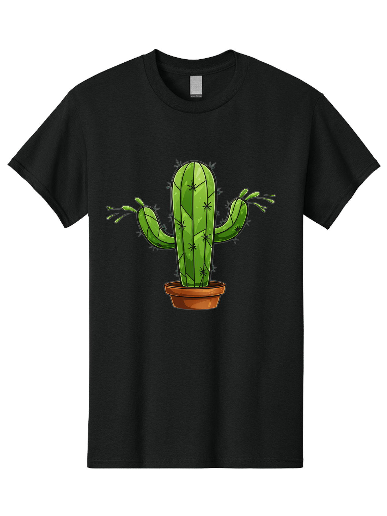 Cactus-5 Men'S Graphic Tee, 100% Cotton, Comfortable Casual Summer Wear, Machine Washable, Potted Cactus, Cartoon Cactus, Cactus Plant, Green Cactus, Terracotta Pot, Prickly Cactus, Desert Plant, Houseplant, Succulent, Cactus Illustration, Bac727