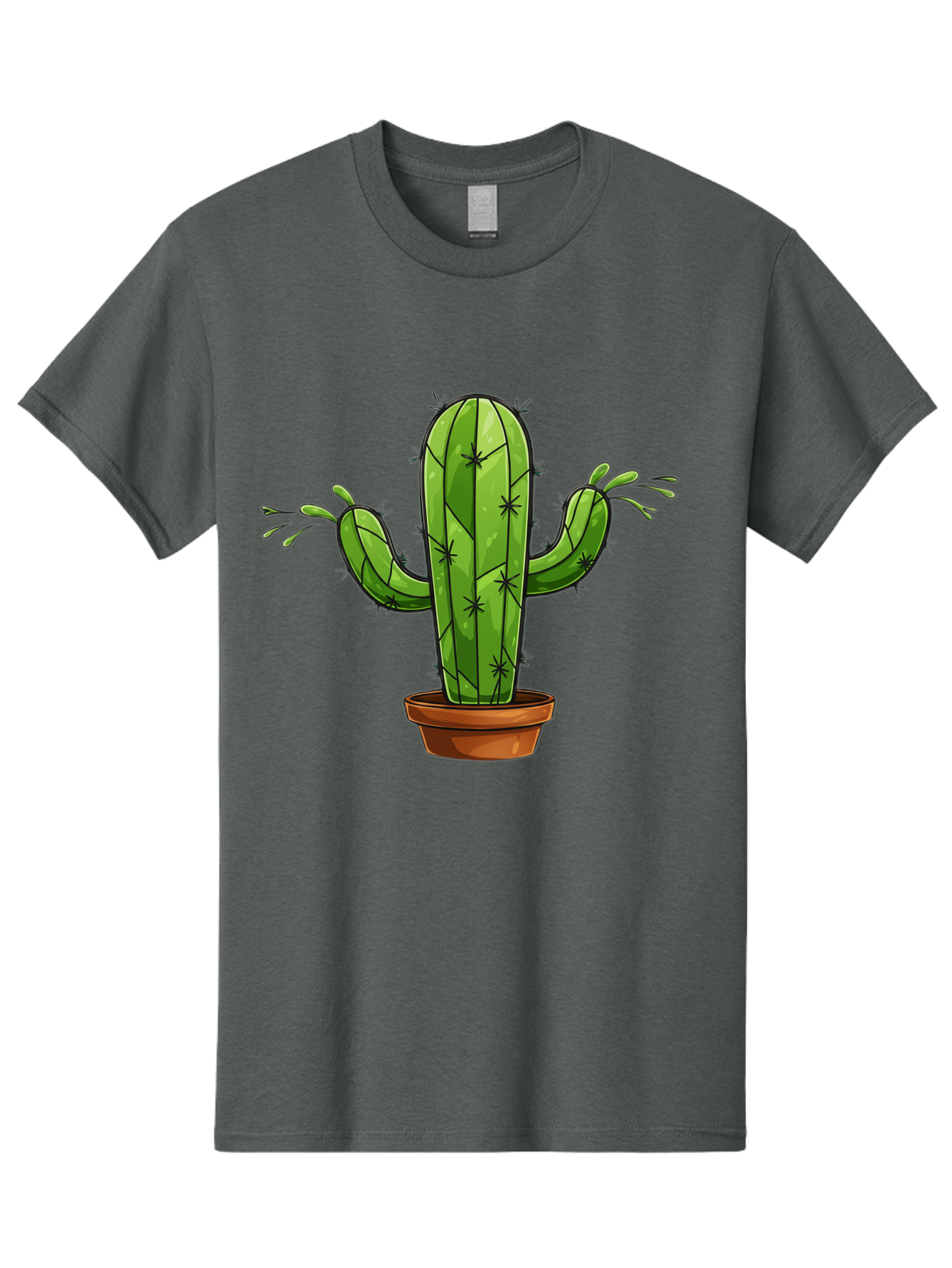 Cactus-5 Men'S Graphic Tee, 100% Cotton, Comfortable Casual Summer Wear, Machine Washable, Potted Cactus, Cartoon Cactus, Cactus Plant, Green Cactus, Terracotta Pot, Prickly Cactus, Desert Plant, Houseplant, Succulent, Cactus Illustration, Bac727