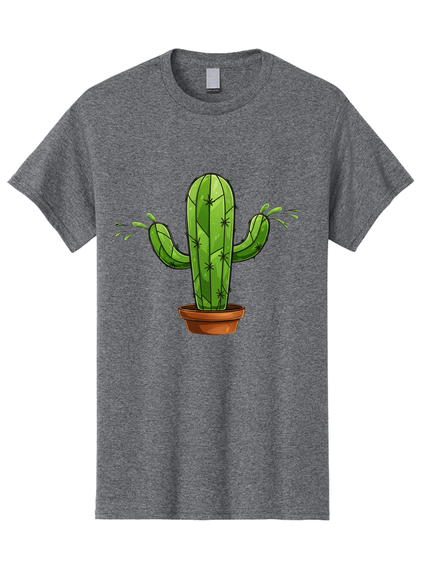 Cactus-5 Men'S Graphic Tee, 100% Cotton, Comfortable Casual Summer Wear, Machine Washable, Potted Cactus, Cartoon Cactus, Cactus Plant, Green Cactus, Terracotta Pot, Prickly Cactus, Desert Plant, Houseplant, Succulent, Cactus Illustration, Bac727