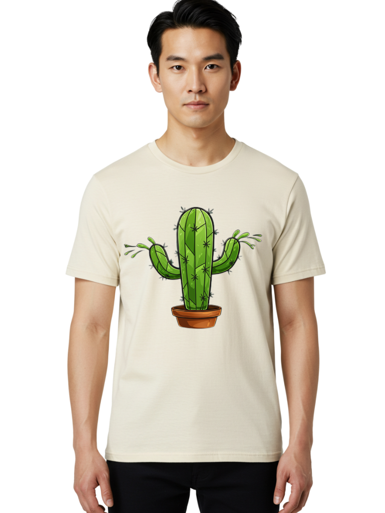 Cactus-5 Men'S Graphic Tee, 100% Cotton, Comfortable Casual Summer Wear, Machine Washable, Potted Cactus, Cartoon Cactus, Cactus Plant, Green Cactus, Terracotta Pot, Prickly Cactus, Desert Plant, Houseplant, Succulent, Cactus Illustration, Bac727