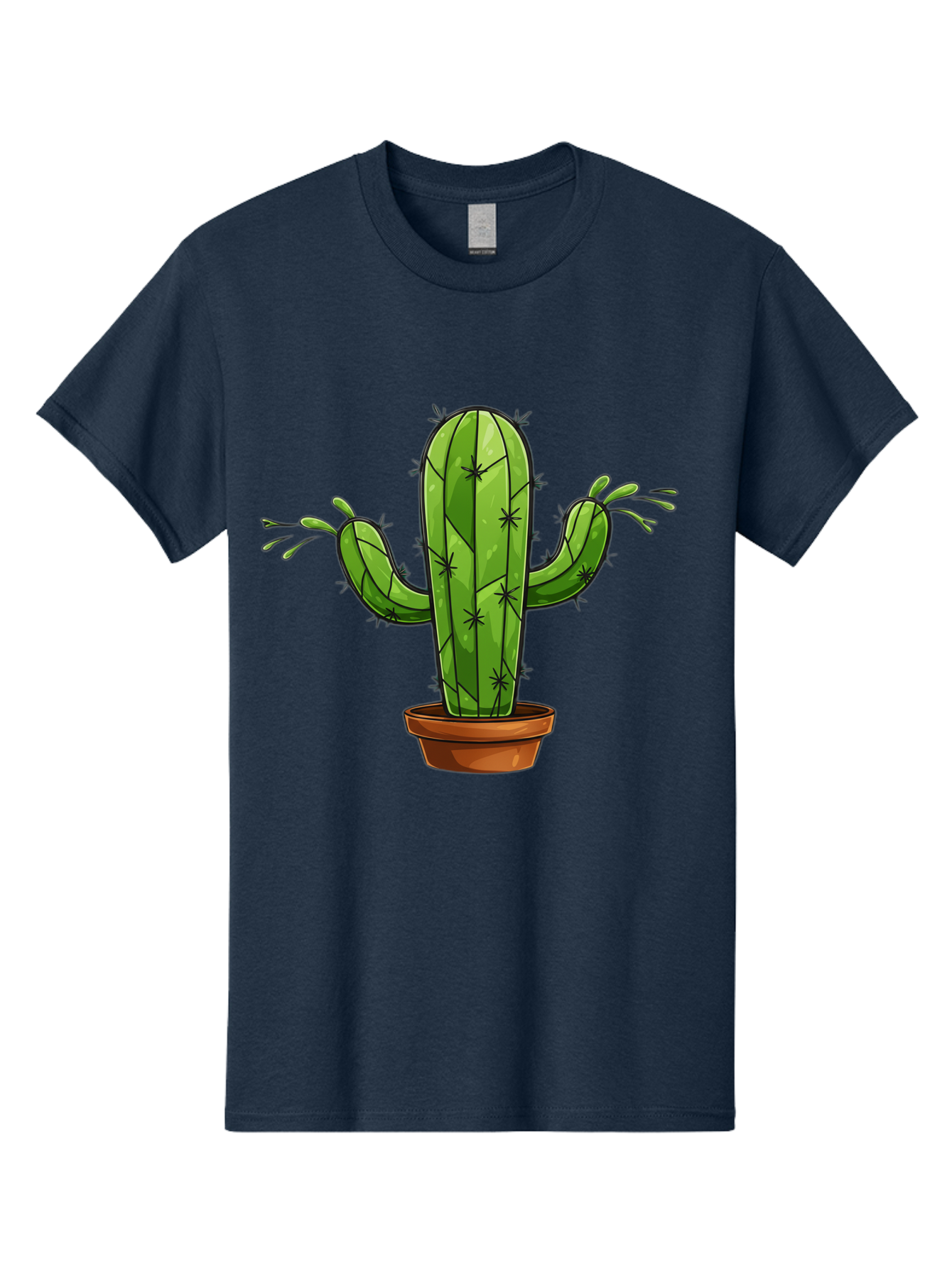 Cactus-5 Men'S Graphic Tee, 100% Cotton, Comfortable Casual Summer Wear, Machine Washable, Potted Cactus, Cartoon Cactus, Cactus Plant, Green Cactus, Terracotta Pot, Prickly Cactus, Desert Plant, Houseplant, Succulent, Cactus Illustration, Bac727