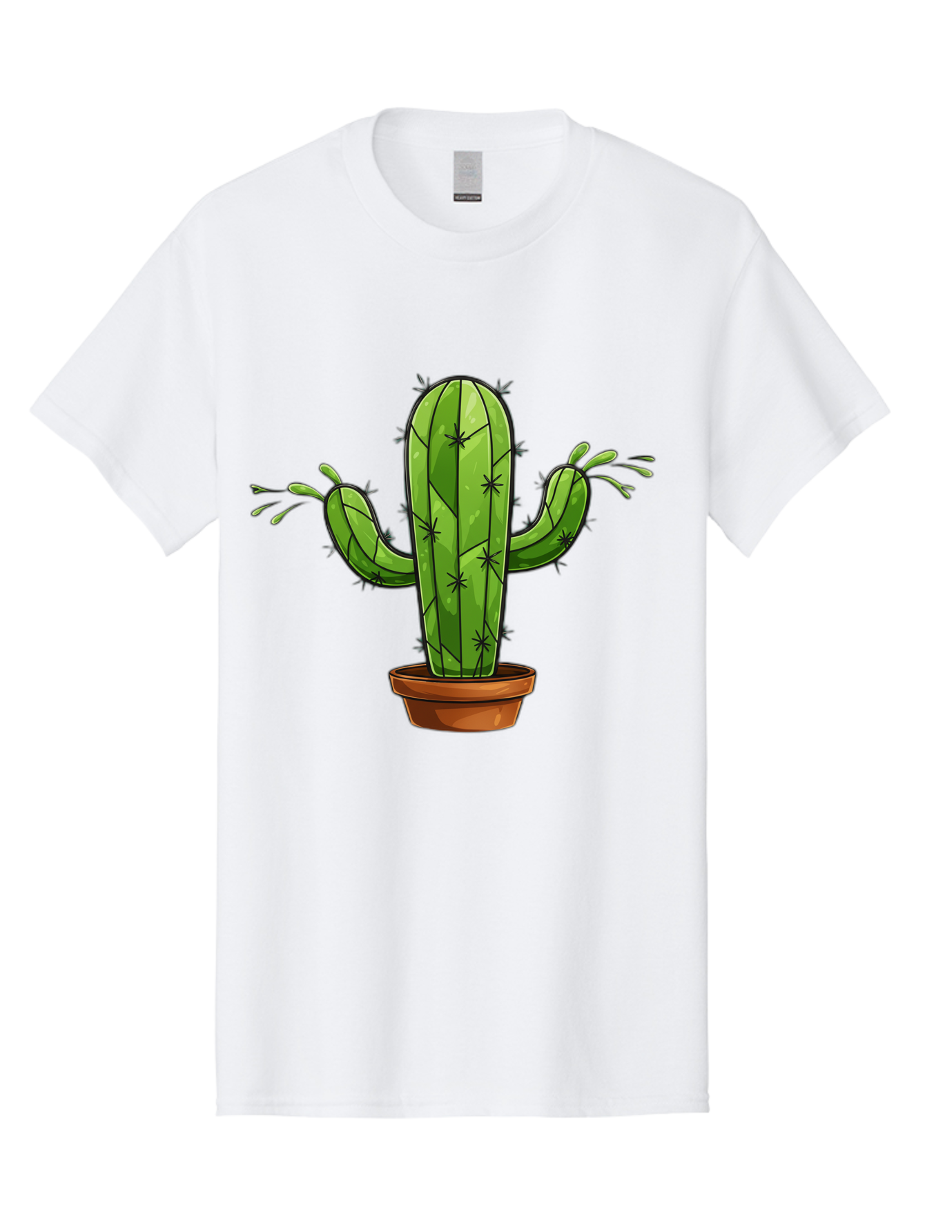 Cactus-5 Men'S Graphic Tee, 100% Cotton, Comfortable Casual Summer Wear, Machine Washable, Potted Cactus, Cartoon Cactus, Cactus Plant, Green Cactus, Terracotta Pot, Prickly Cactus, Desert Plant, Houseplant, Succulent, Cactus Illustration, Bac727