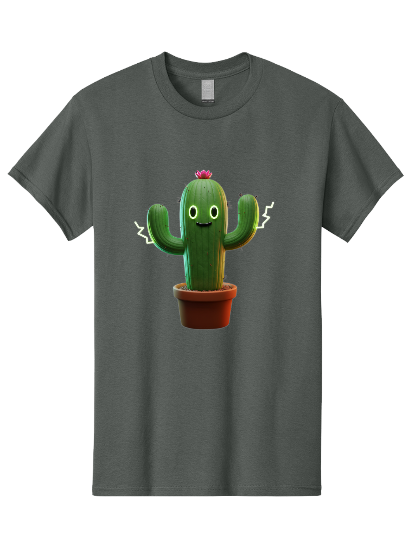 Cactus-6 Men'S Graphic Tee, 100% Cotton, Comfortable Casual Summer Wear, Machine Washable, Cartoon Cactus, Happy Cactus, Cactus Character, Potted Cactus, Desert Plant, Kawaii Cactus, Cactus With Face, Glowing Eyes, Cute Cactus, Funny Cactus Bac728