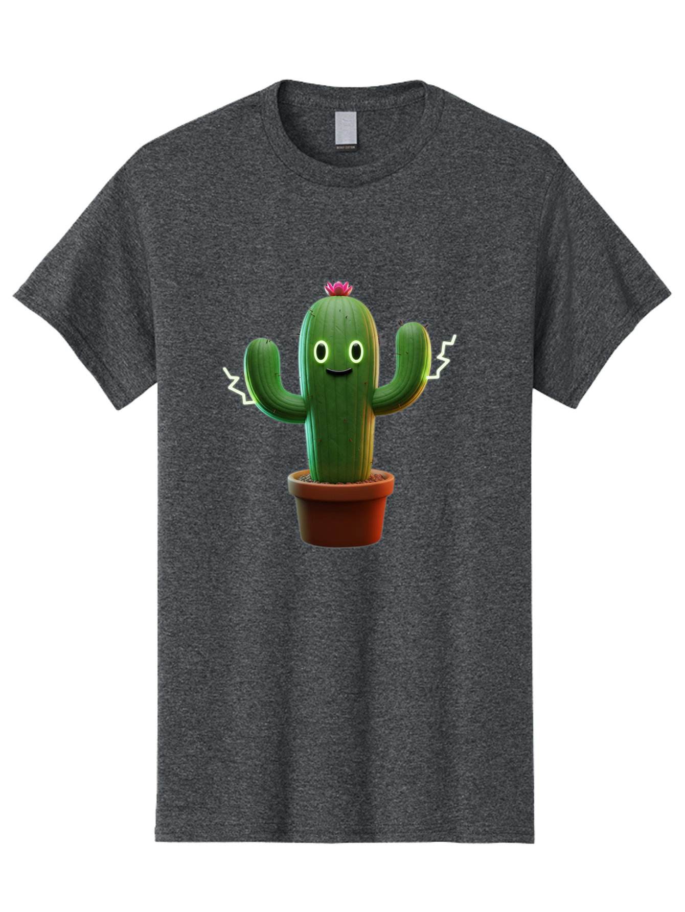 Cactus-6 Men'S Graphic Tee, 100% Cotton, Comfortable Casual Summer Wear, Machine Washable, Cartoon Cactus, Happy Cactus, Cactus Character, Potted Cactus, Desert Plant, Kawaii Cactus, Cactus With Face, Glowing Eyes, Cute Cactus, Funny Cactus Bac728