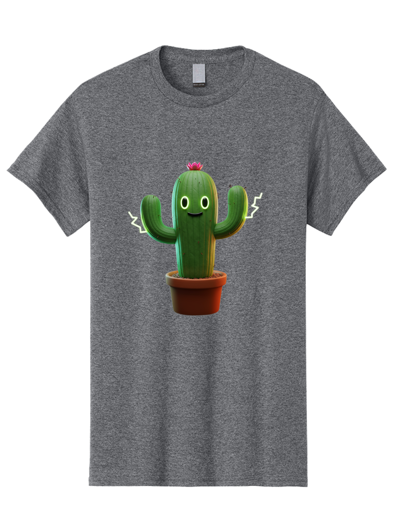 Cactus-6 Men'S Graphic Tee, 100% Cotton, Comfortable Casual Summer Wear, Machine Washable, Cartoon Cactus, Happy Cactus, Cactus Character, Potted Cactus, Desert Plant, Kawaii Cactus, Cactus With Face, Glowing Eyes, Cute Cactus, Funny Cactus Bac728