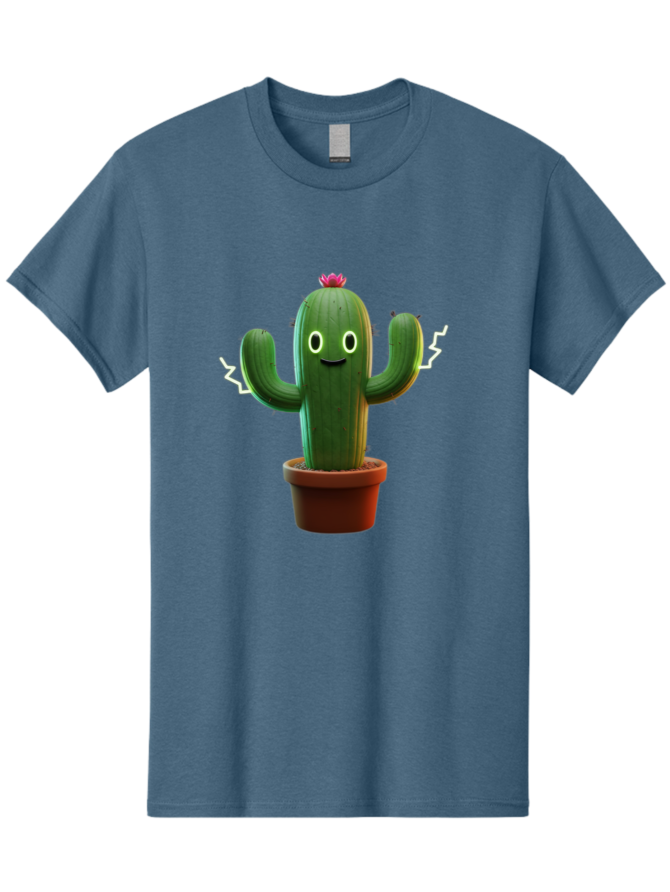 Cactus-6 Men'S Graphic Tee, 100% Cotton, Comfortable Casual Summer Wear, Machine Washable, Cartoon Cactus, Happy Cactus, Cactus Character, Potted Cactus, Desert Plant, Kawaii Cactus, Cactus With Face, Glowing Eyes, Cute Cactus, Funny Cactus Bac728