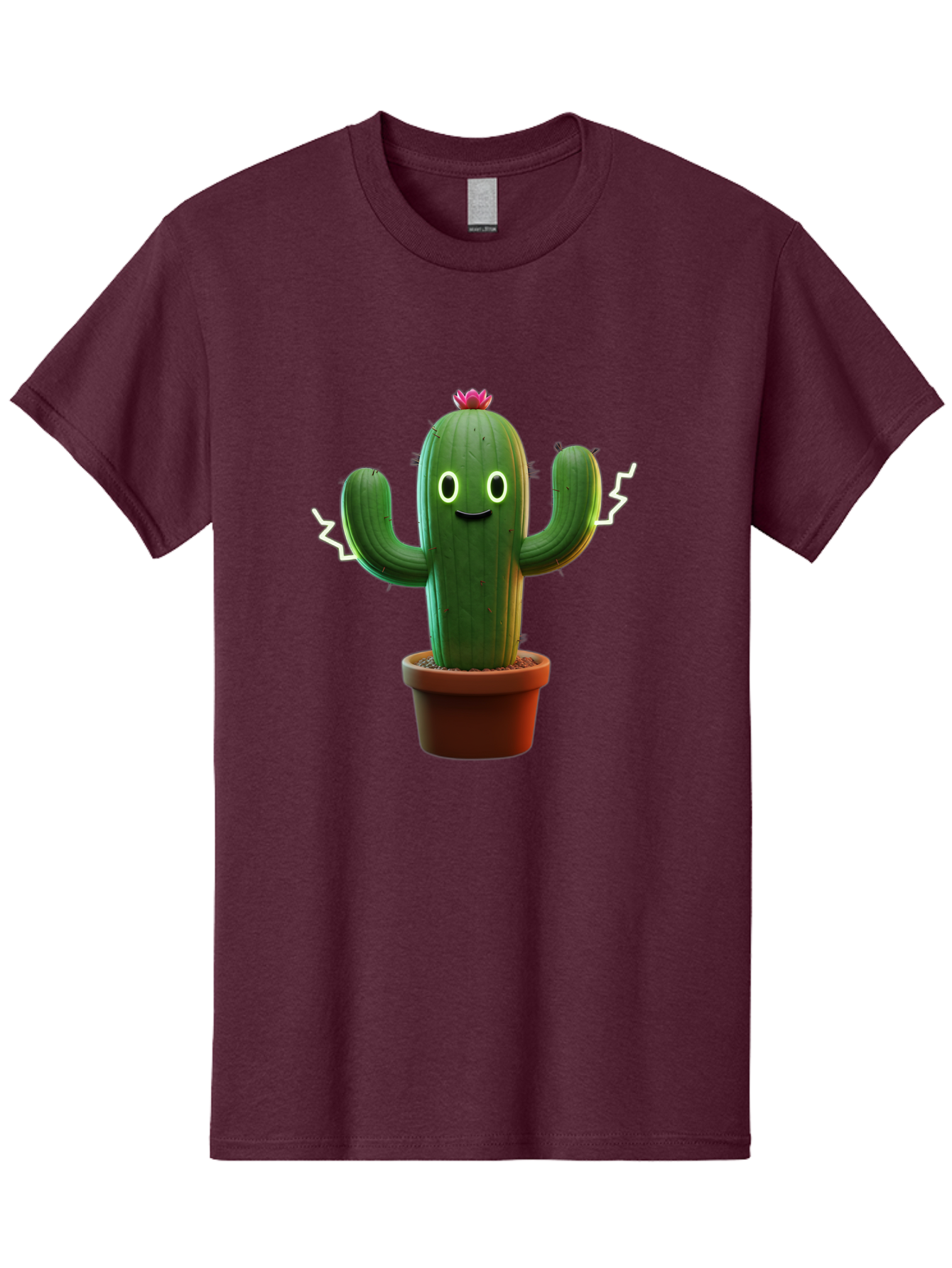 Cactus-6 Men'S Graphic Tee, 100% Cotton, Comfortable Casual Summer Wear, Machine Washable, Cartoon Cactus, Happy Cactus, Cactus Character, Potted Cactus, Desert Plant, Kawaii Cactus, Cactus With Face, Glowing Eyes, Cute Cactus, Funny Cactus Bac728